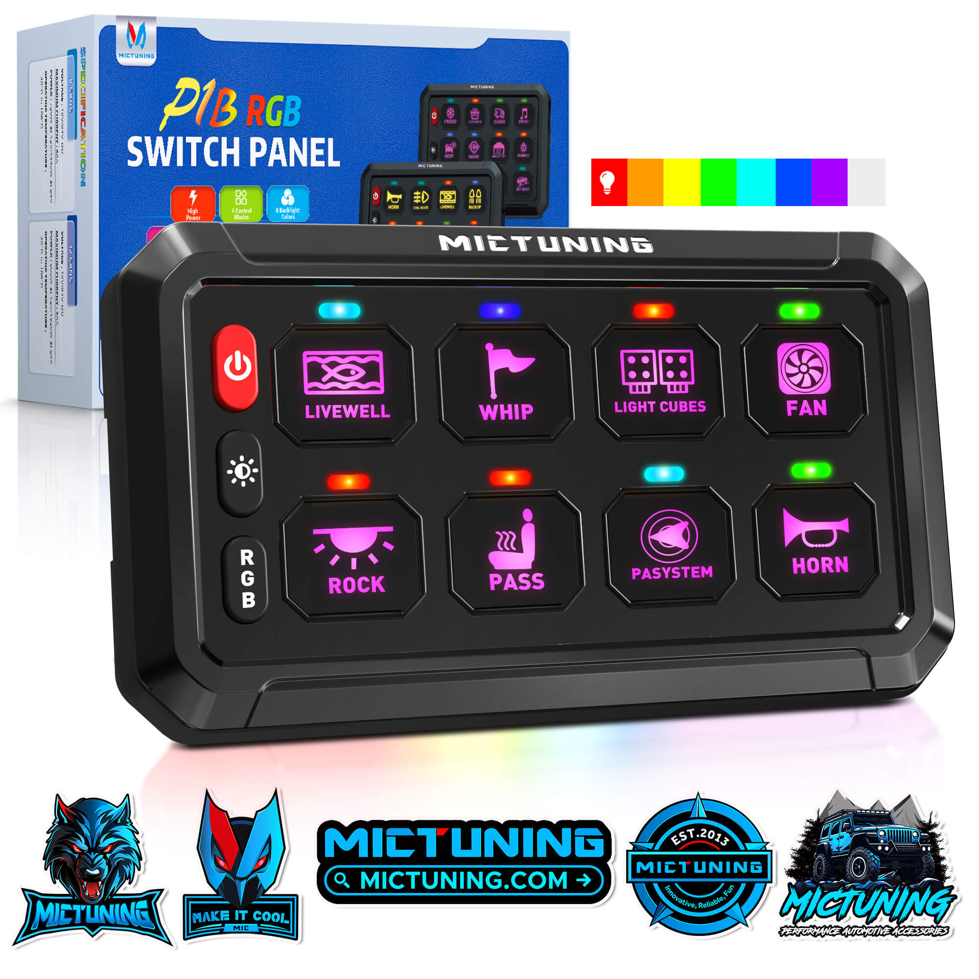 New P1B 5" 8/12 Gang Switch Panel, Color-Coded LED Indicator with Off Backlight