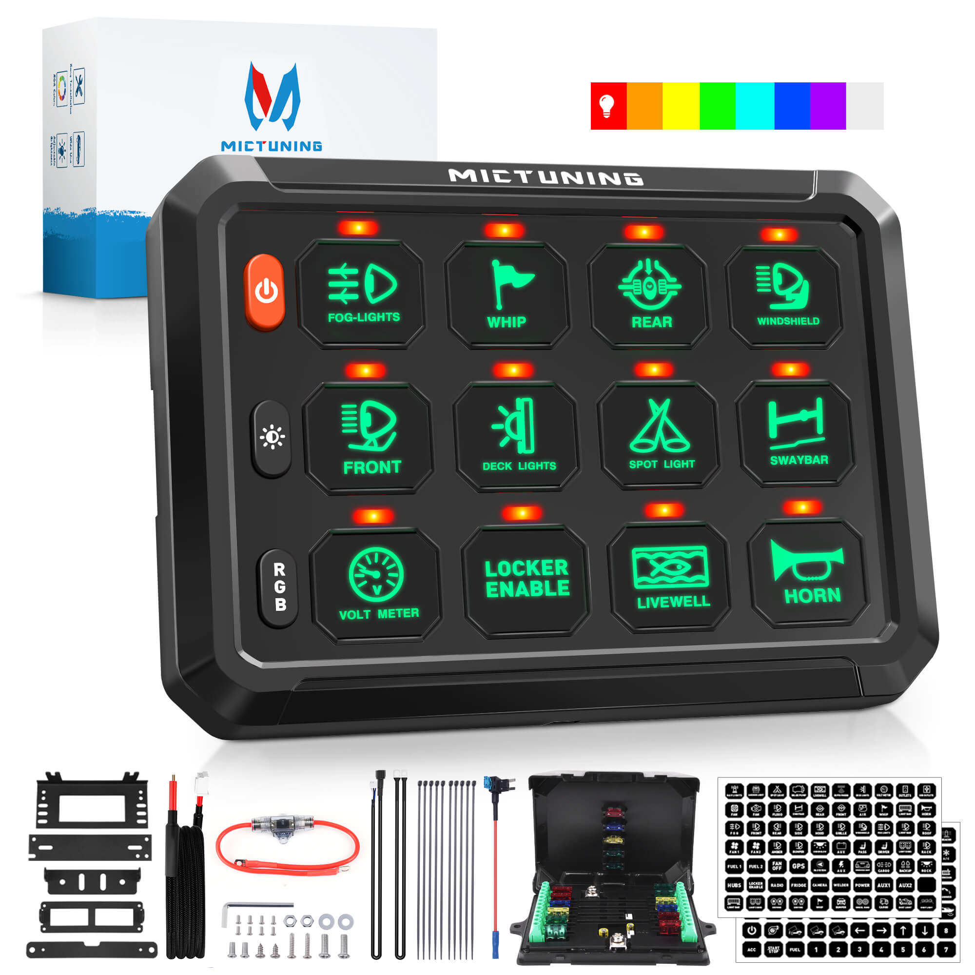 Upgraded P1s-X RGB 5" 8/12 Gang Switch Panel with Backlit Off, Multifunction Toggle Momentary Strobe Pulsed Switch Pod