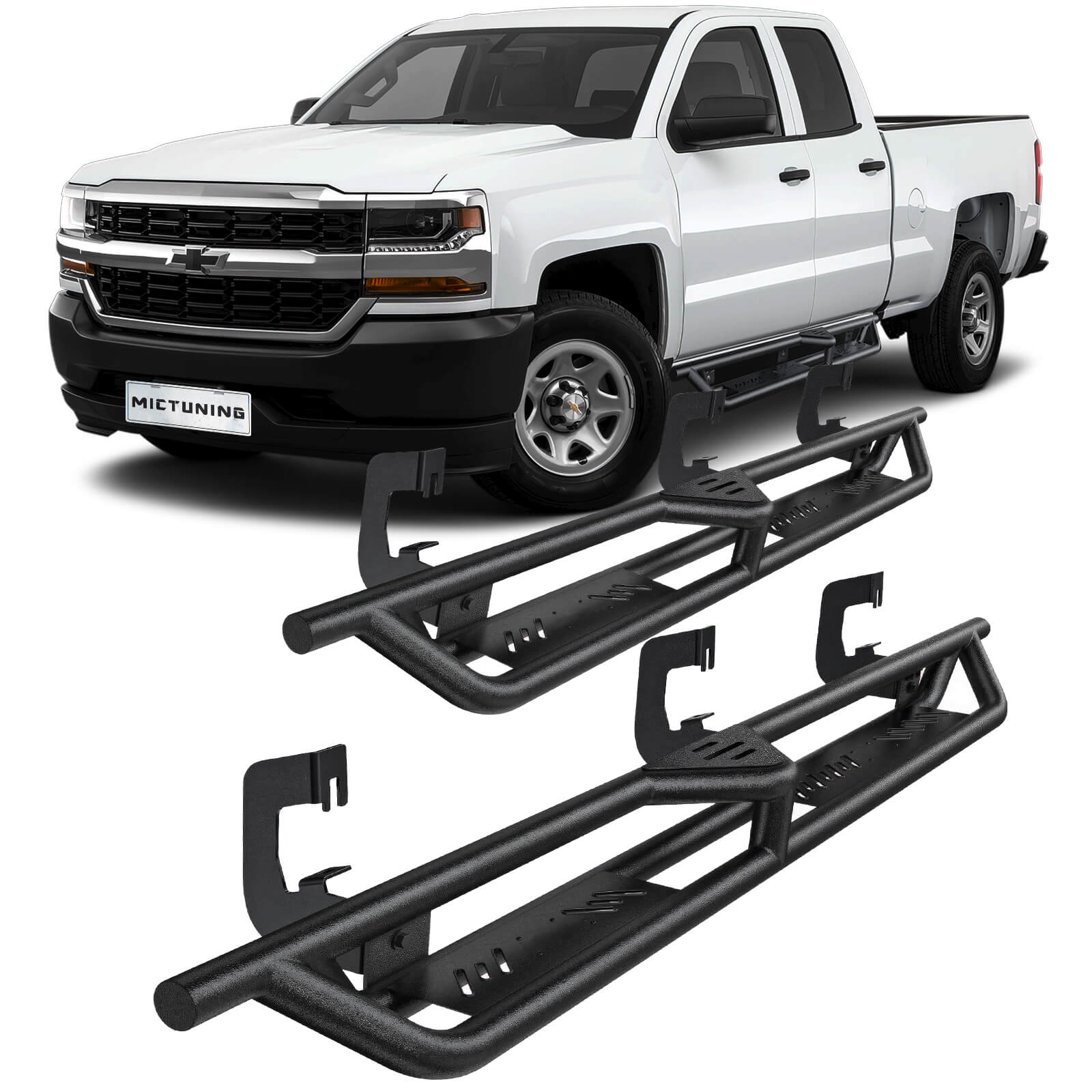 2007-2018 Chevy Silverado GMC Sierra 1500 2500HD 3500HD Extended/Double Cab Side Running Boards, Heavy-Duty Side Steps