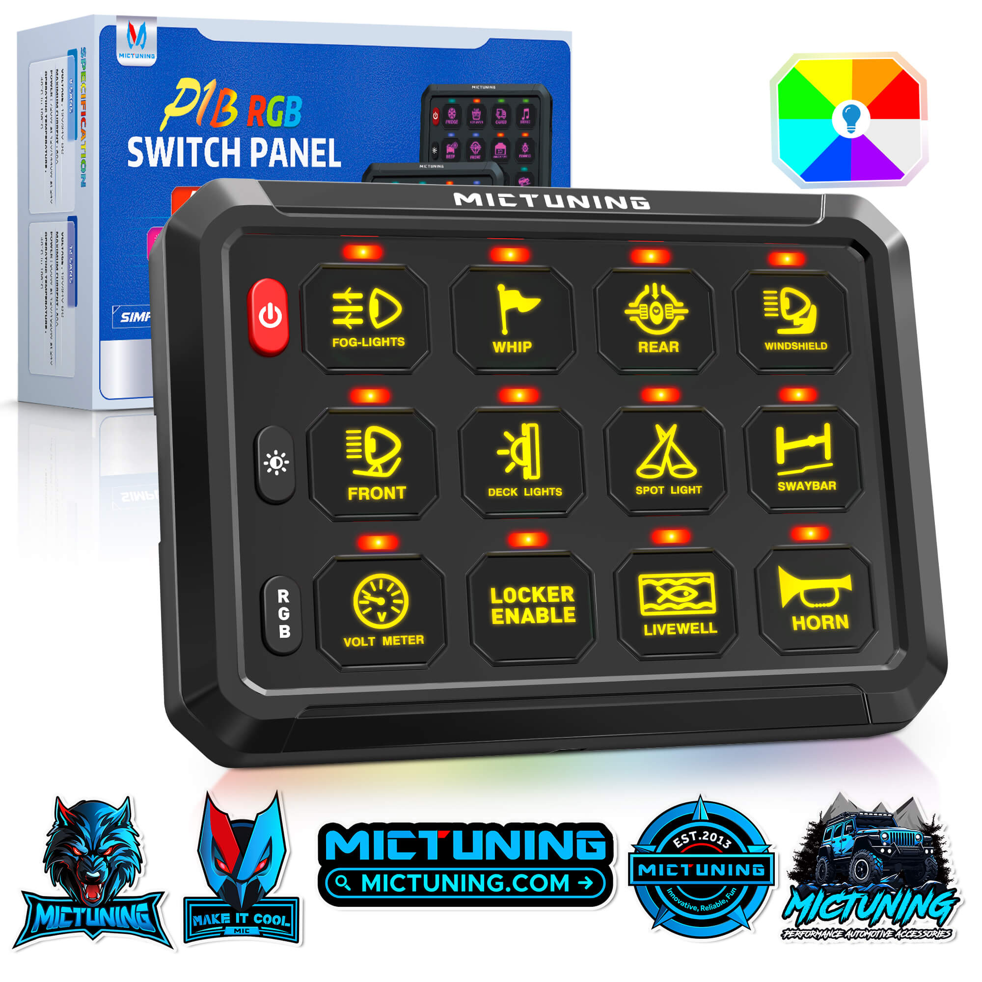 New P1B RGB 5" 8/12 Gang Switch Panel, Color-Coded LED Indicator with Off Backlight