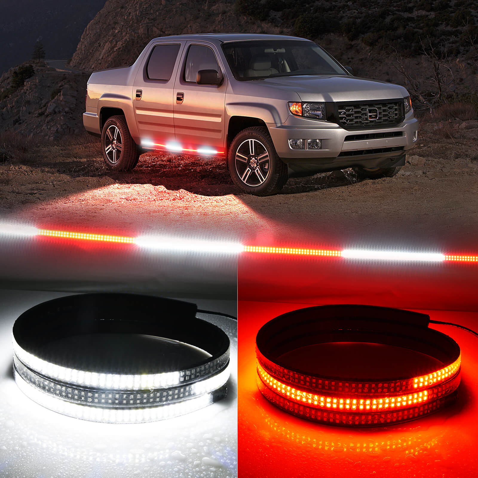 2PCS 70″ Running Board Lights Bar, 1152 LEDs Safety Warning Flashing Light Bar for Pickup Trucks Construction Vehicles, Amber White/Red White