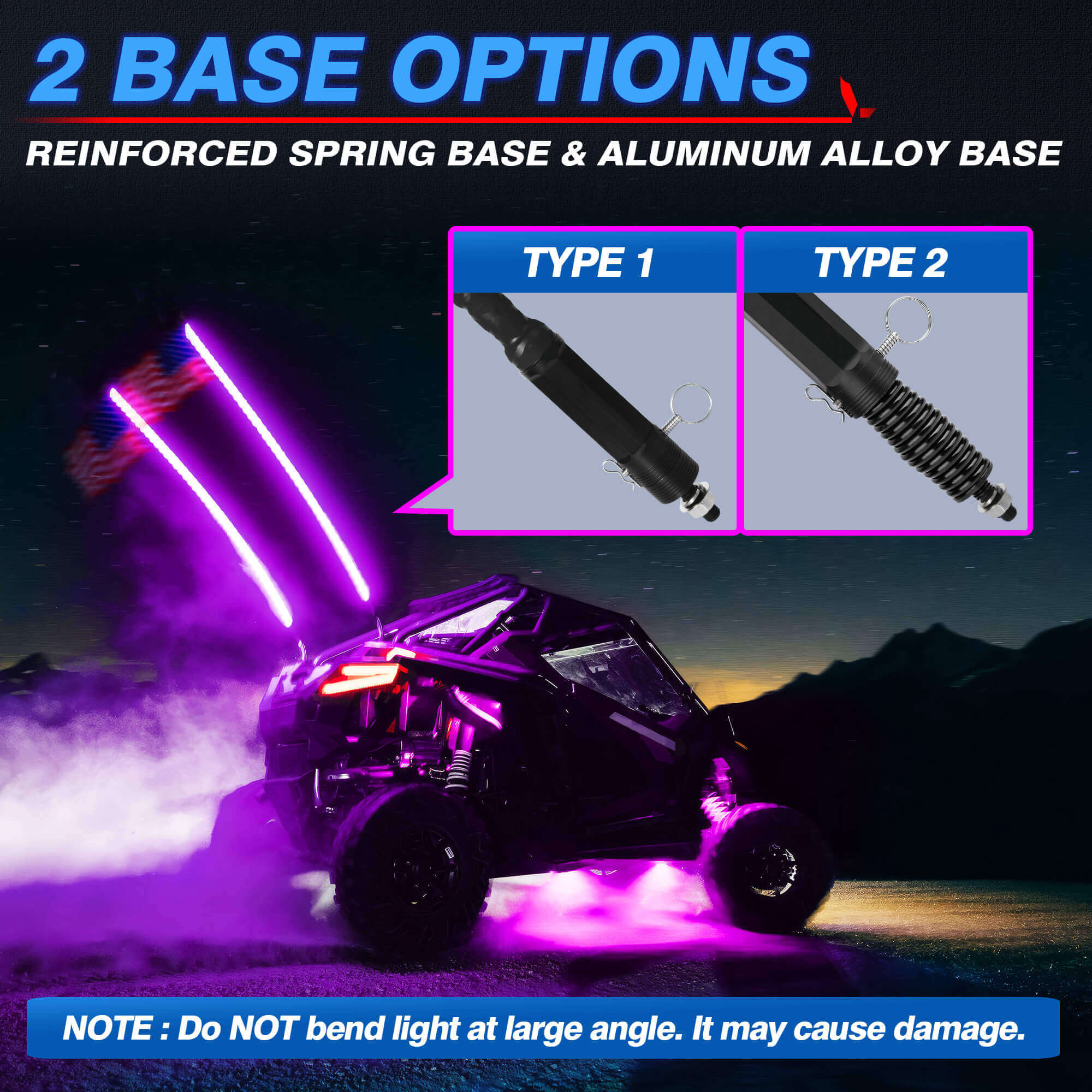 J1 RGB+IC 7″ Anti-glare LED Headlights Bundle with W1  3FT/4FT LED Whip Lights