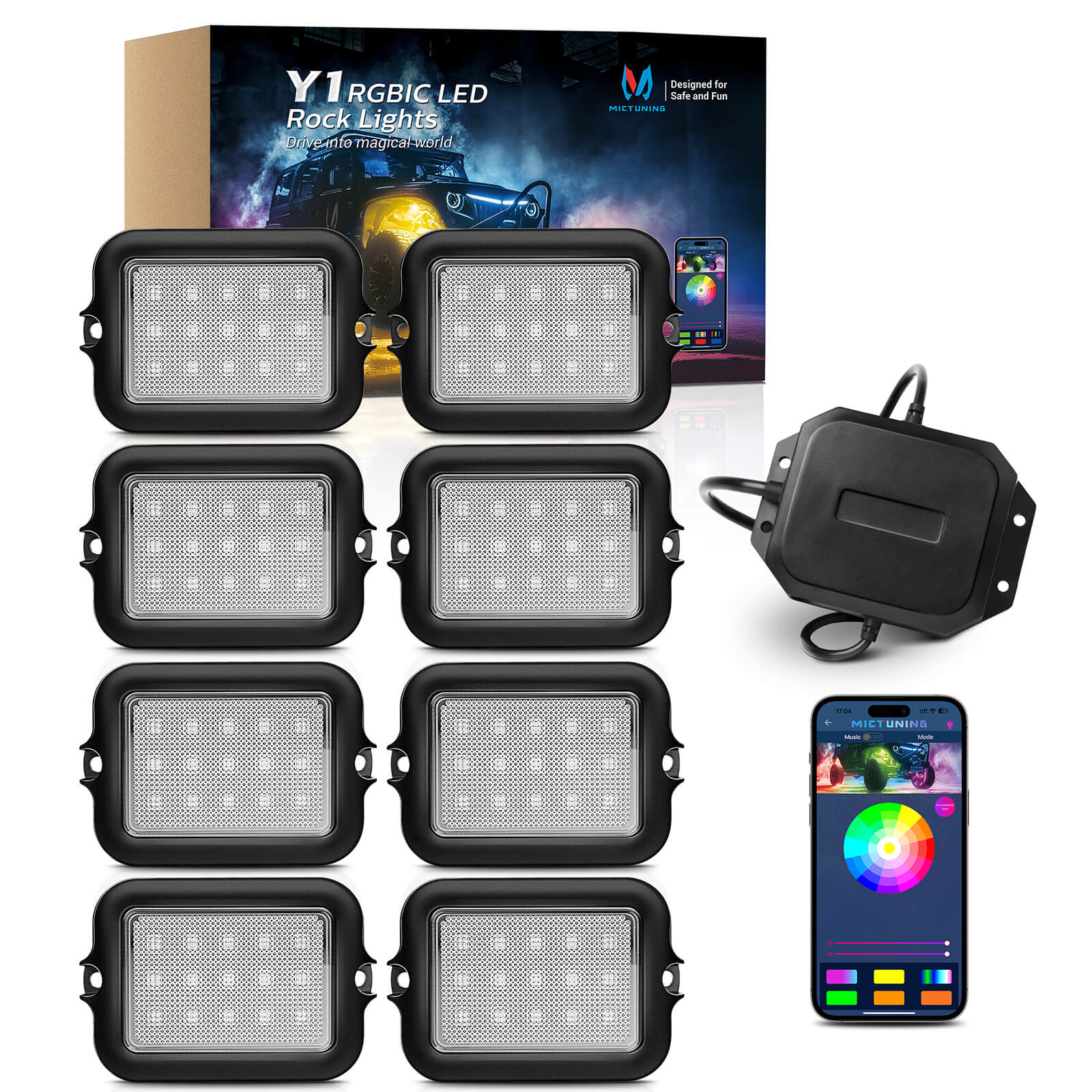 Y1 RGB+IC Dream Color LED Rock Lights Kit, 8-24 Pods Underglow Lights for Trucks with Chasing Effect