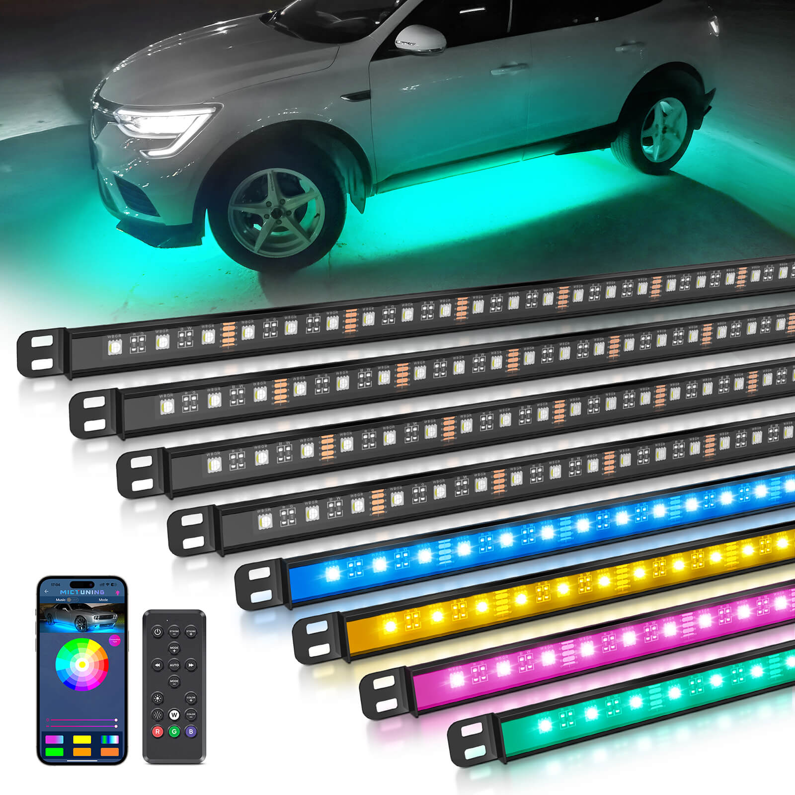 N8 RGBW LED Light Kit (SUV Version), App/Remote Control, w/ 2pcs 9.8ft Extension Cords