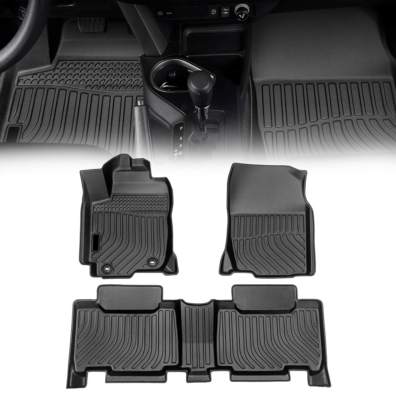 For Toyota RAV4 2013-2018 Floor Mats, 1st & 2nd Row Liner Set, Custom Fit TPE All Weather Car Liners