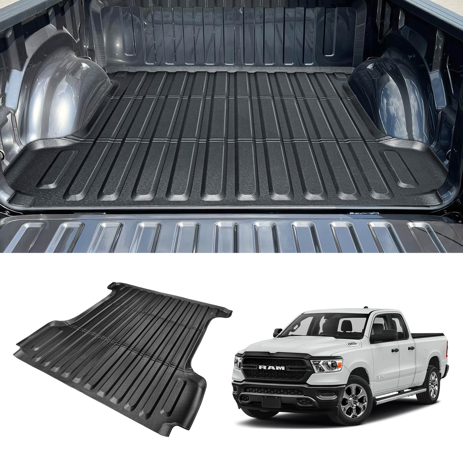 Fit for 2019-2024 Dodge Ram 1500 Truck Bed Mat, Custom TPE Heavy Duty Pickup Car Bed Cargo Mat