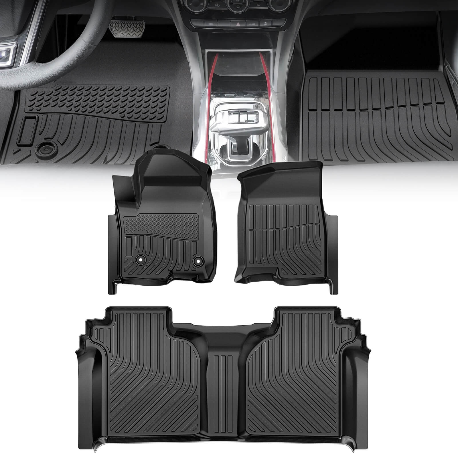 For Chevrolet Chevy Silverado 1500 2019-2024 Floor Mats, 1st & 2nd Row Liner Set, Custom Fit TPE All Weather Car Liners