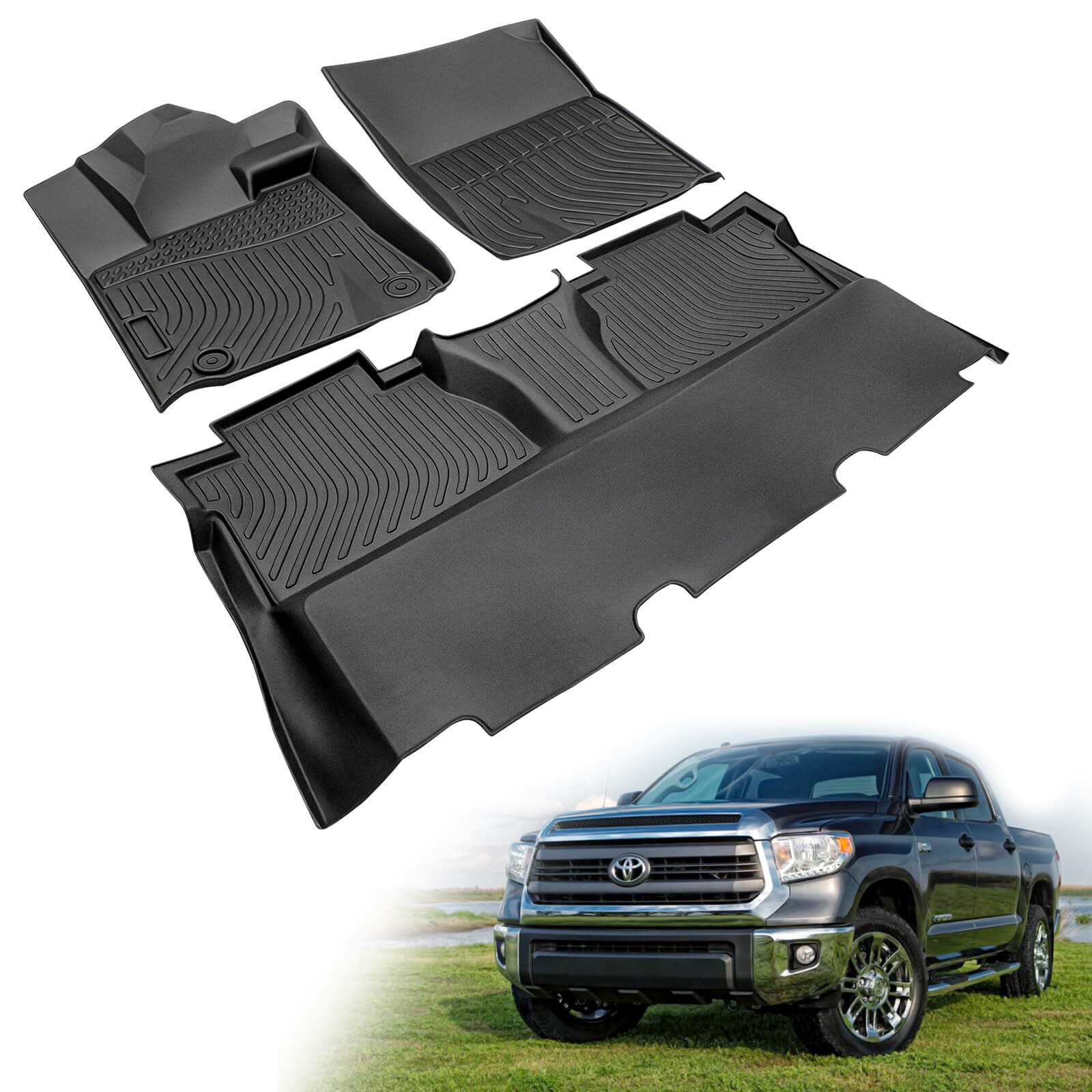 For Toyota Tundra 2014-2021 CrewMax Cab Floor Mats, 1st & 2nd Row Car Mats, Custom Fit TPE All Weather Car Liners