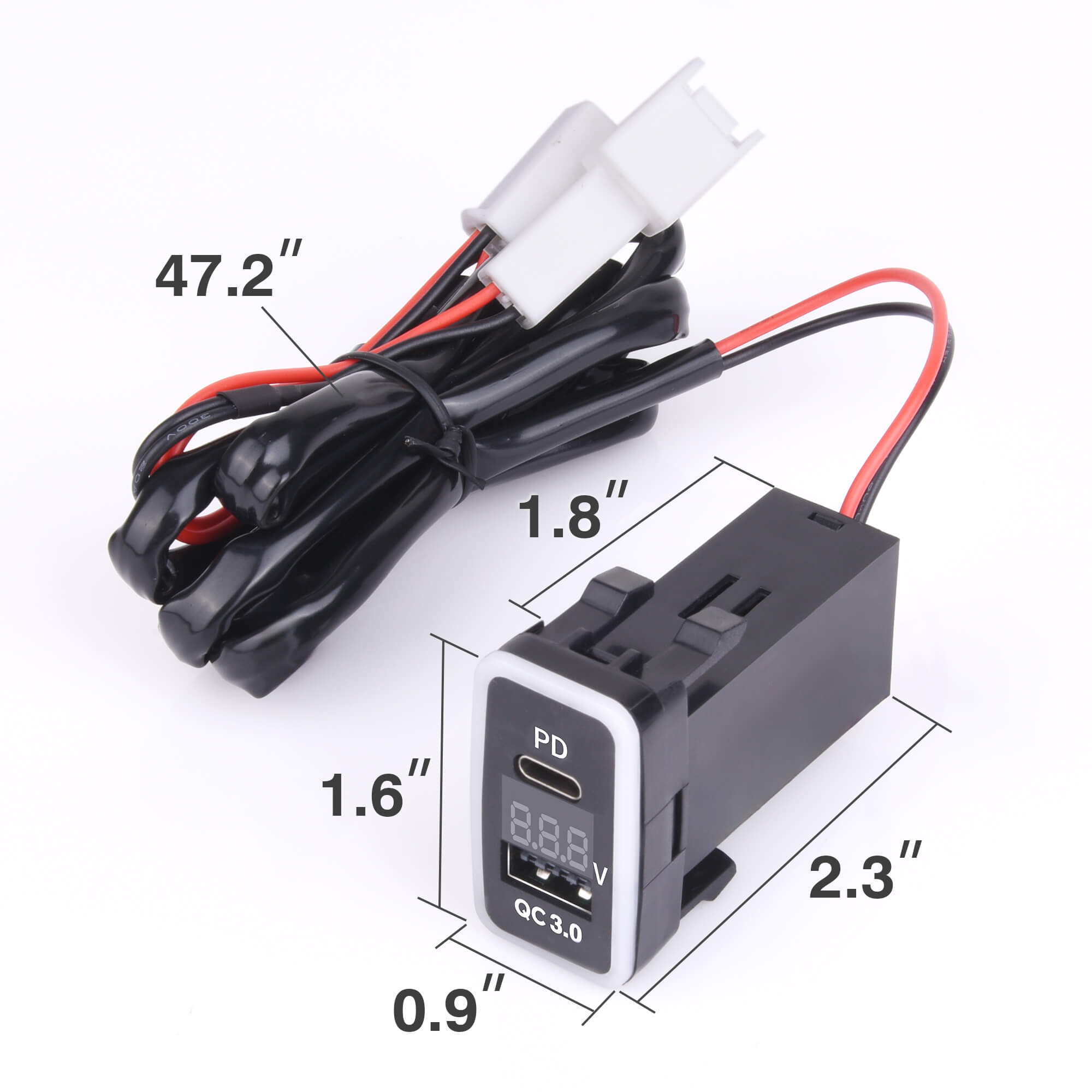 MICTUNING PD+QC3.0 Dual USB Power Socket 3.2A 20W for Toyota, Quick Charge Car Cigarette Lighter Charger with LED Voltage Display