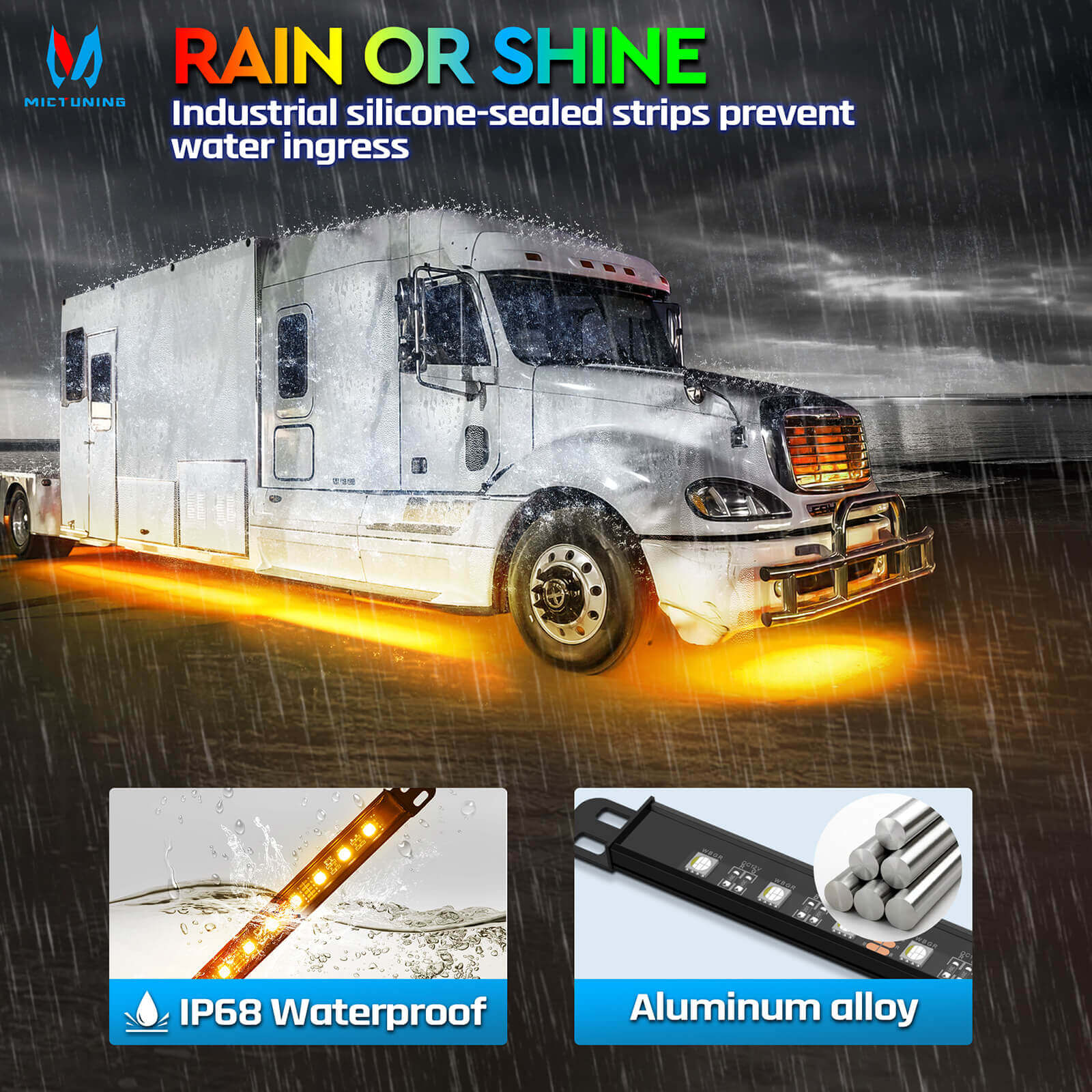 N8 RGBW Underglow Light Bars(RV Version), App/Remote Control, w/ 2pcs 11.4ft Extension Cords