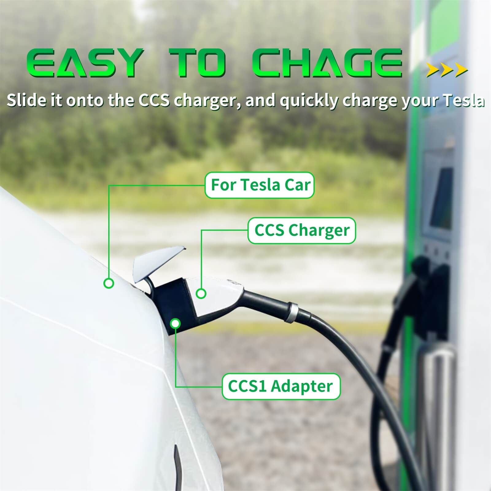 CCS Charger Adapter Compatible with Tesla Model 3,Y, S and X - 250KW DC Fast Charging