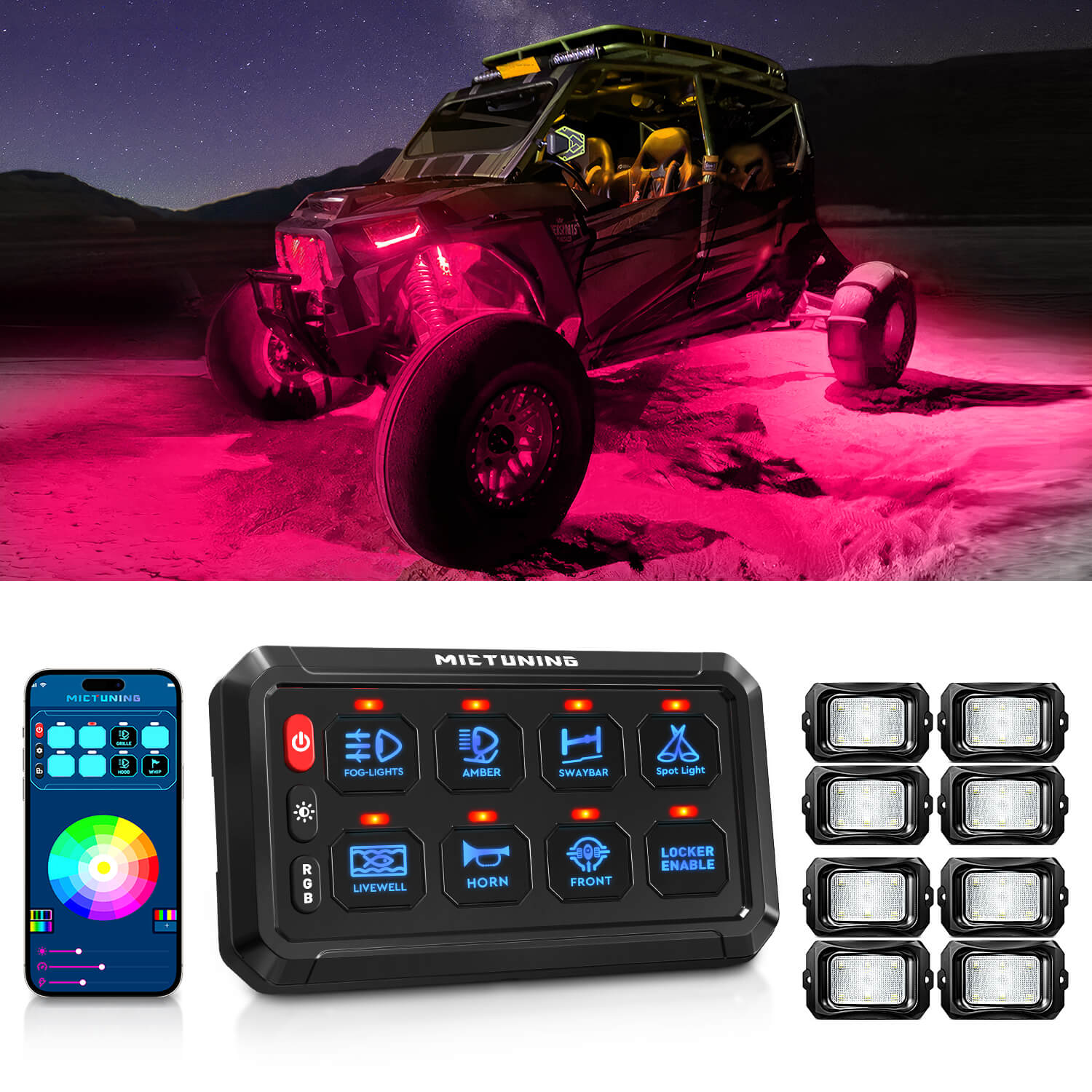 P1s Bluetooth RGB Switch Panel Bundle with C2 RGBW LED Rock Lights Kit