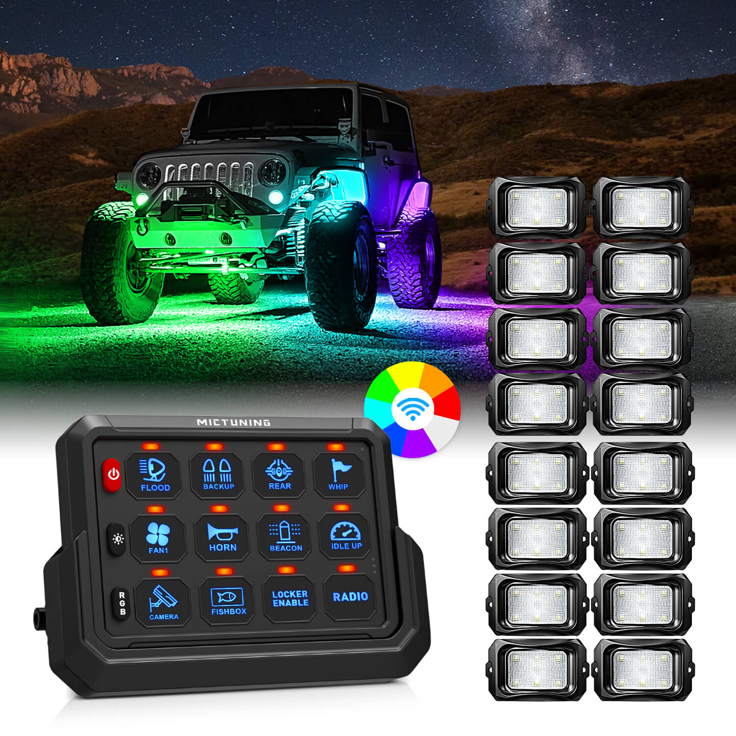 Wireless RGB Switch Panel P1s-AC Bundle with C2 RGB+IC LED Rock Lights Kit