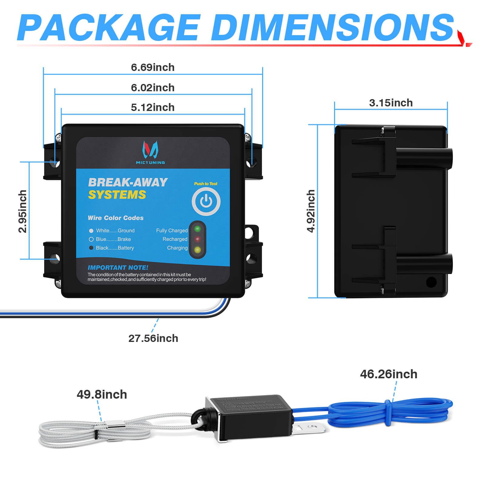 Trailer Brakes Breakaway Kit with Charger, LED Indicator, Switch, 12V 5AH Built-in Battery for Towing Trailer Caravan