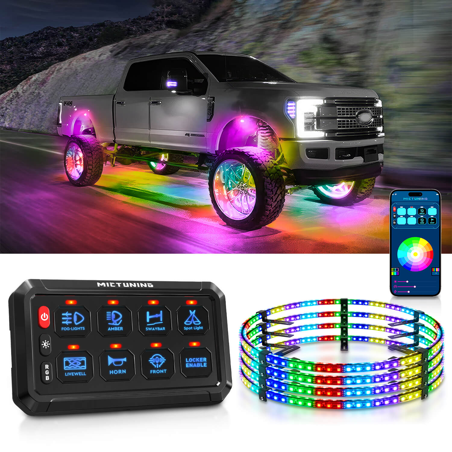 P1s Bluetooth RGB Switch Panel Bundle with V1 RGB+IC Wheel Ring Lights Kit