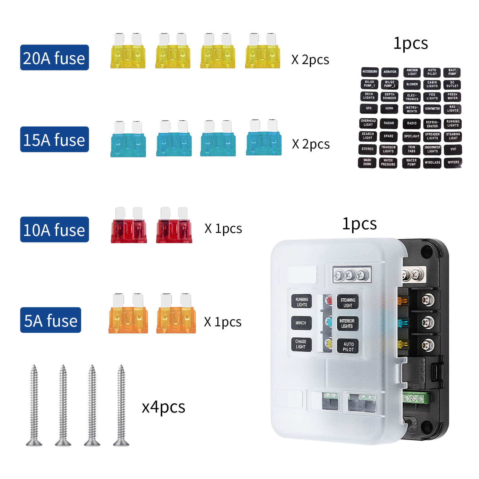 6 Way Fuse Box - 10-24V Blade Fuse Circuit Block Panel with LED Warning Indicator & Damp-Proof Cover