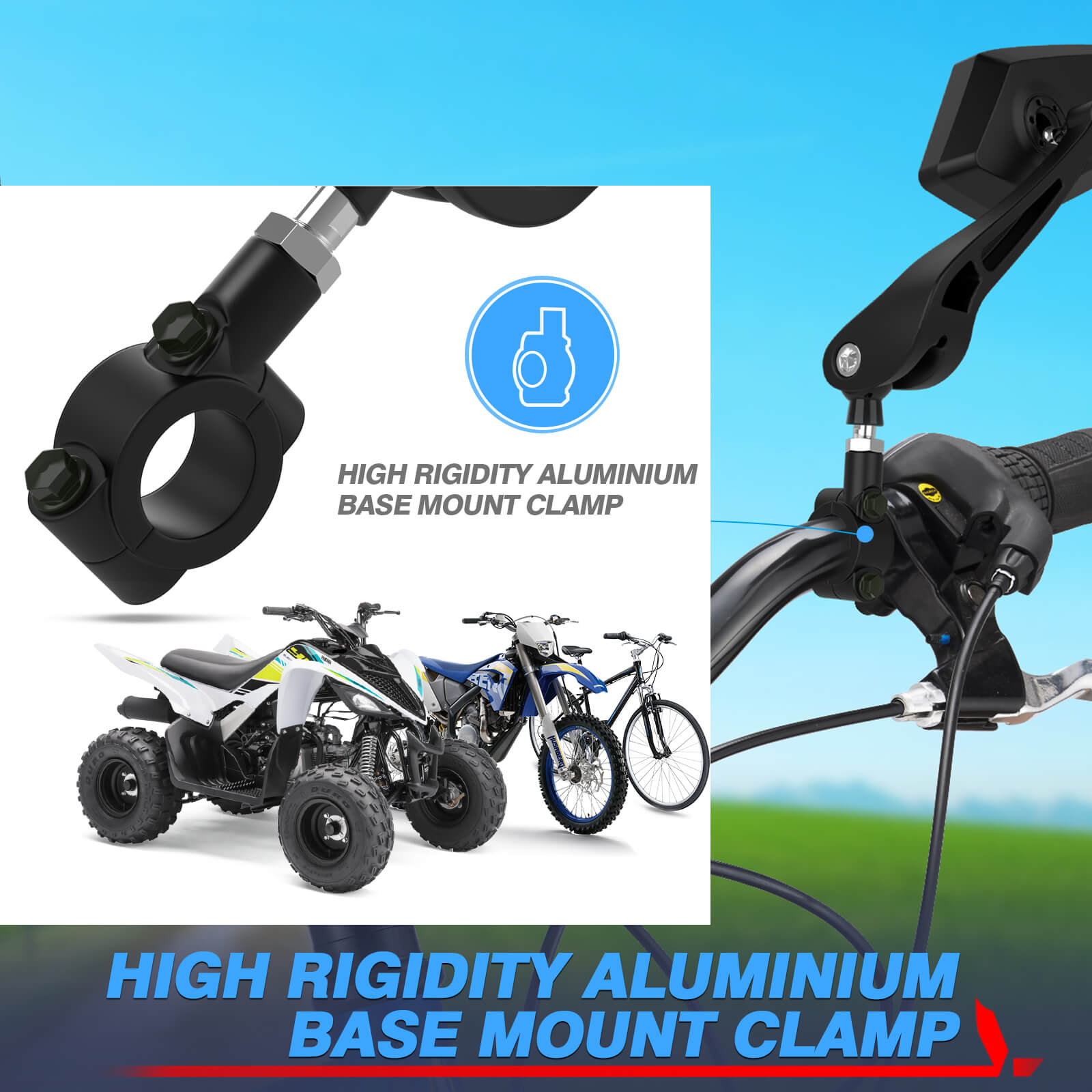 Bike Handlebar Mirror for 22mm-25mm Handlebars, 360 Degree Adjustable Rotatable Wide Angle Bicycle Mirrors