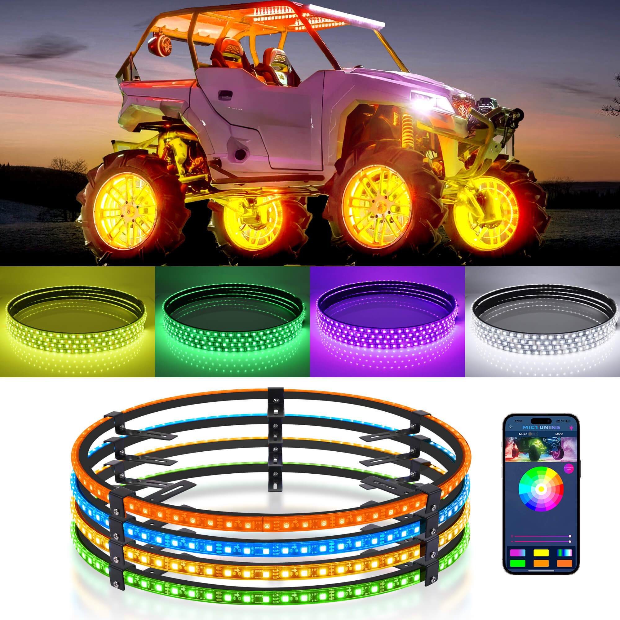 17.5″  RGBW LED Wheel Ring Lights 4pcs Neon Wheel Rim Lights w/Turn Signal & Braking Function