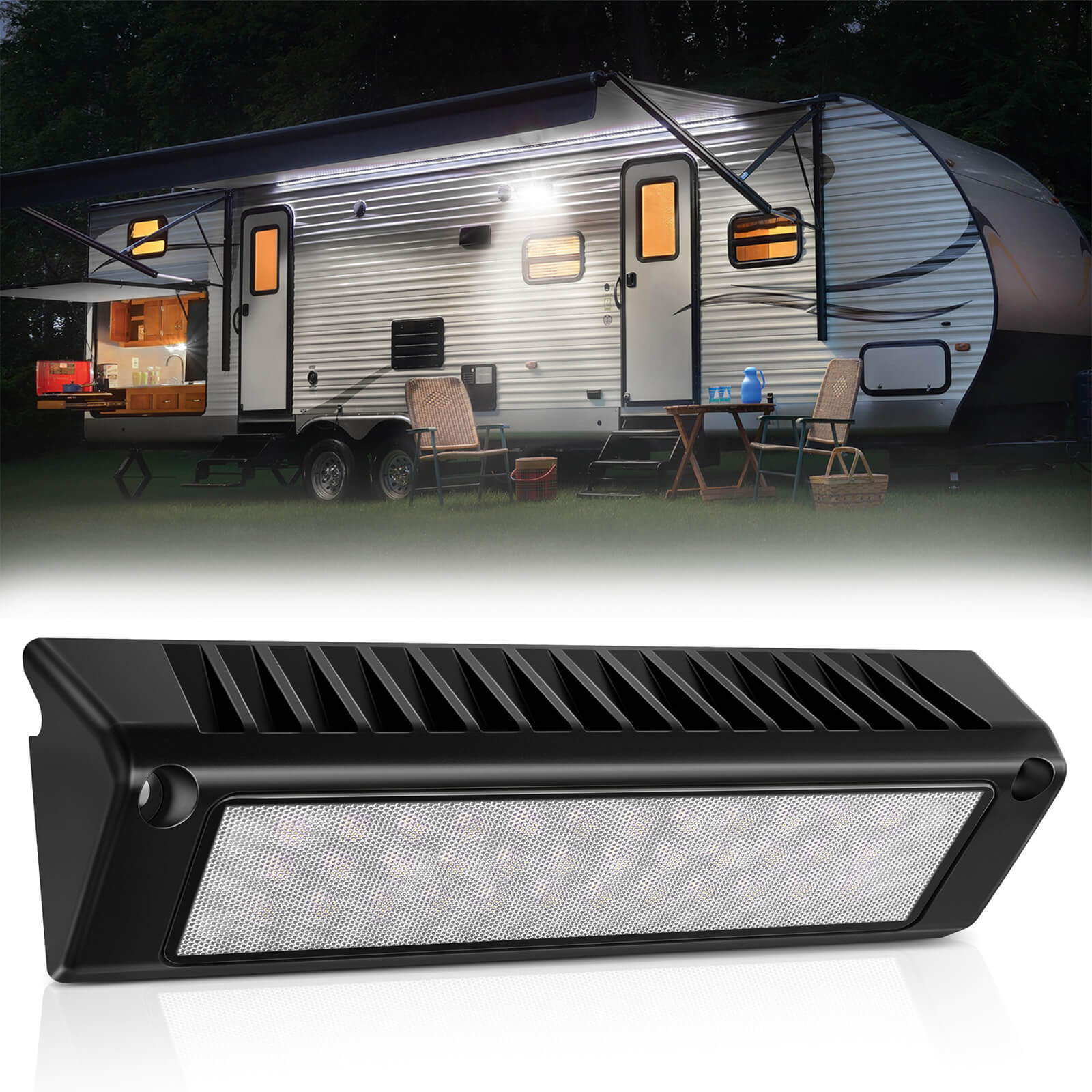 Upgraded 1pc RV Porch Light 9"/13" 54W LED Exterior Utility Awning Light 2000LM 6000K, Aluminum Housing IP67 Waterproof