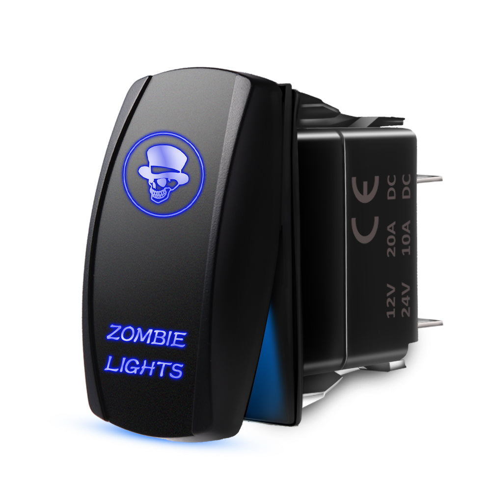 5 Pin ZOMBIE LIGHT Blue Lights Rocker Switch, 20A 12V Universal | Blue Lights