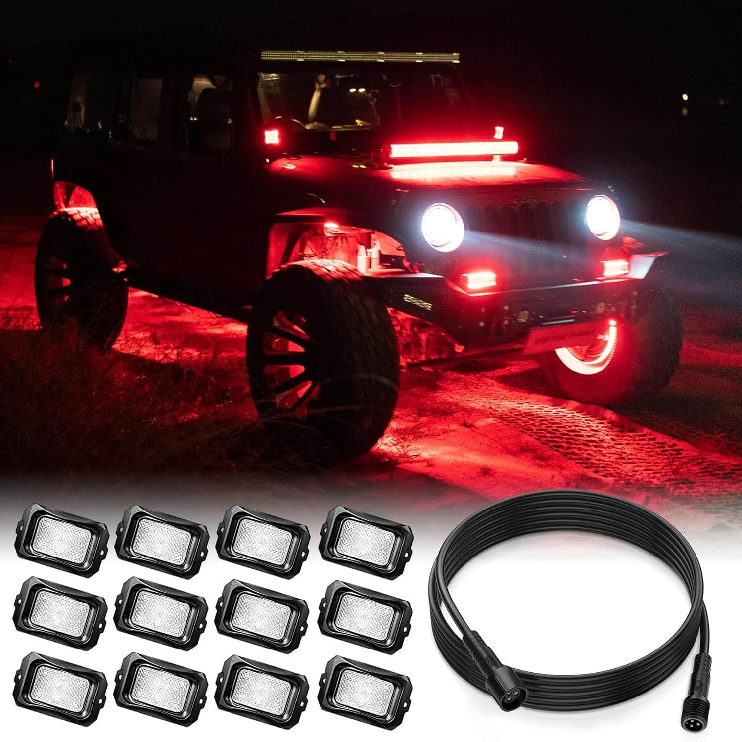 C2 RGB+IC LED Rock Lights Kit with 1pcs 6.56ft Extension Cable