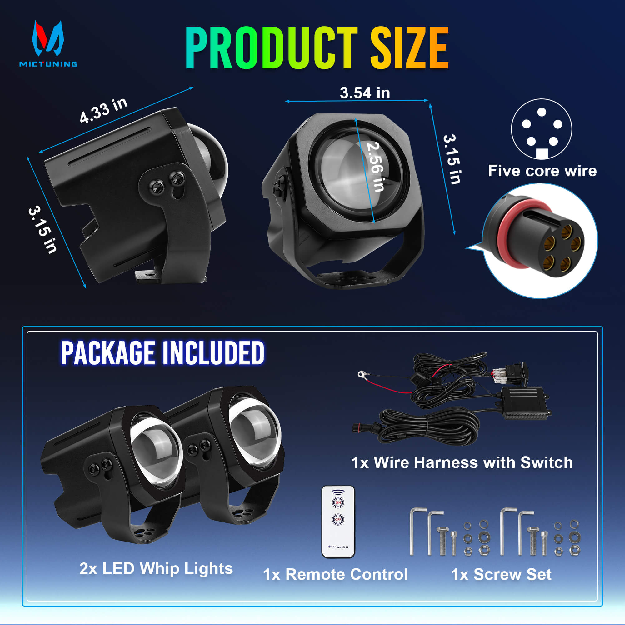 48W LED Whip Lights Square/Round, Whipless Antenna, Spot Beam Pod Lights LED, Rocker Switch & Remote Control