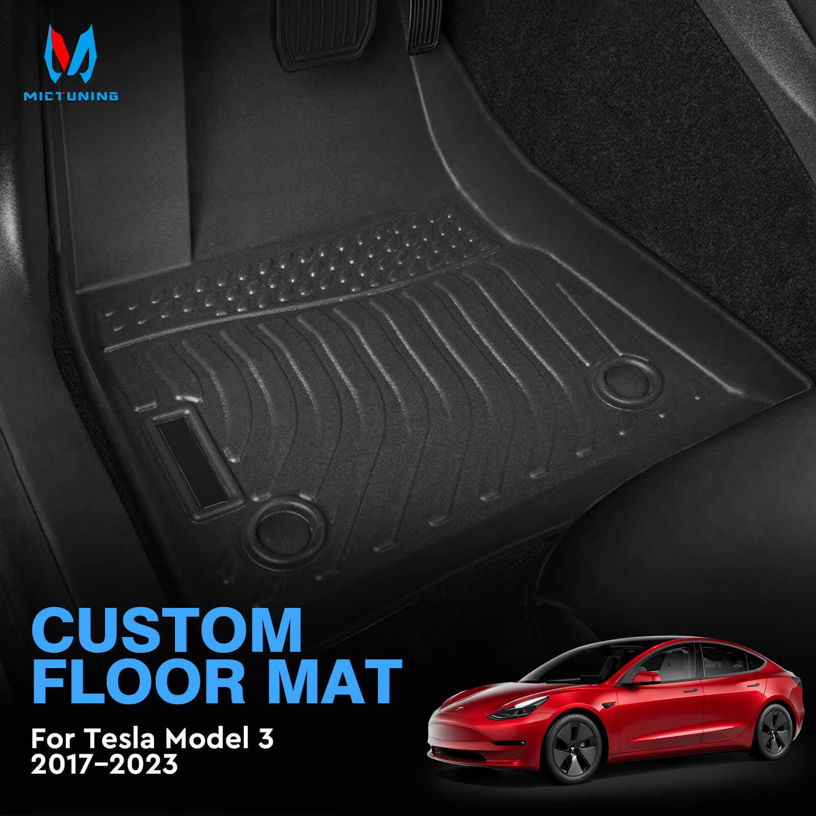 For Tesla Model 3 2017-2023 Floor Mats, 1st, 2nd Row, Trunk Mat & Rear Inner Storage Mat, Liner Set , Custom Fit TPE All Weather Car Liners