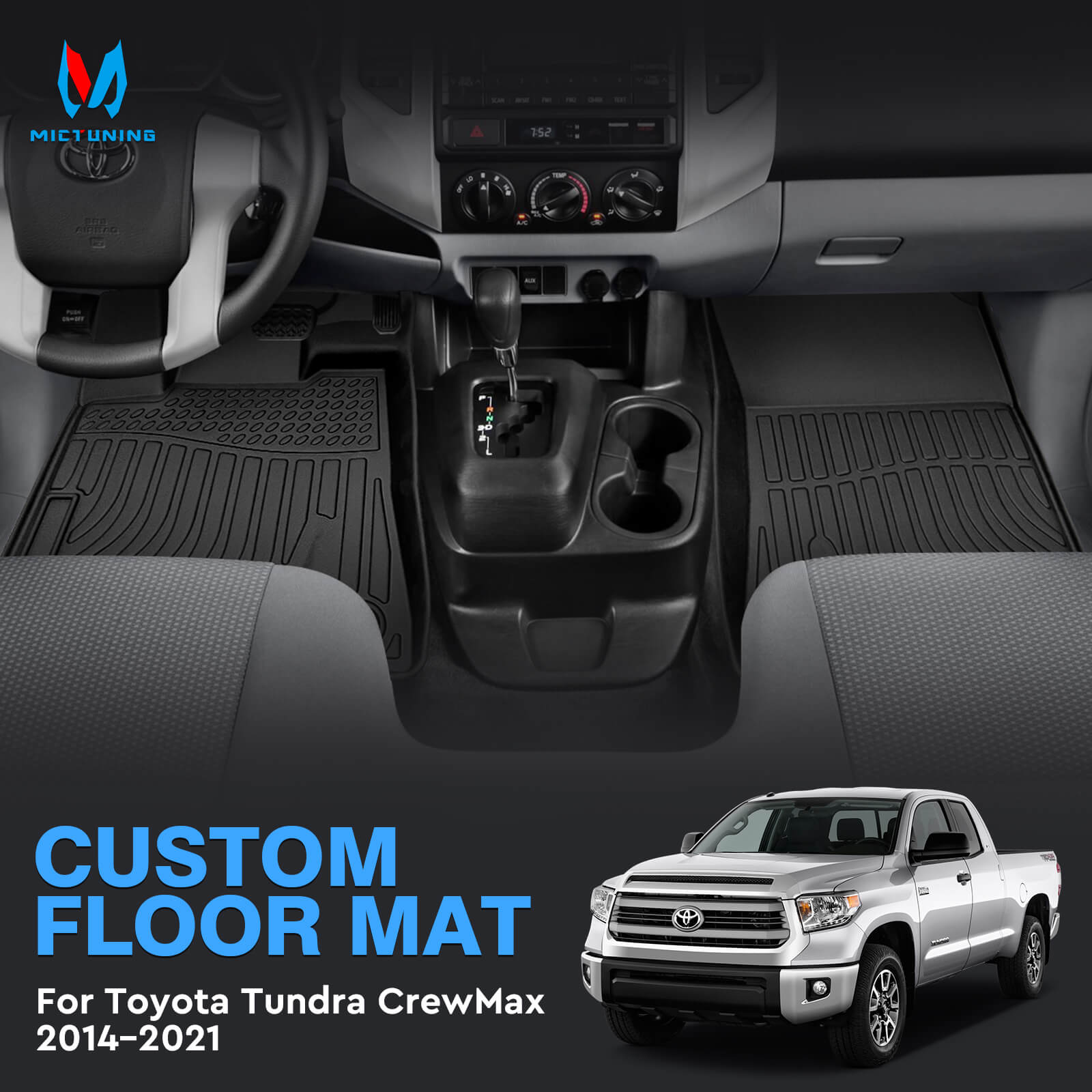 For Toyota Tundra 2014-2021 CrewMax Cab Floor Mats, 1st & 2nd Row Car Mats, Custom Fit TPE All Weather Car Liners