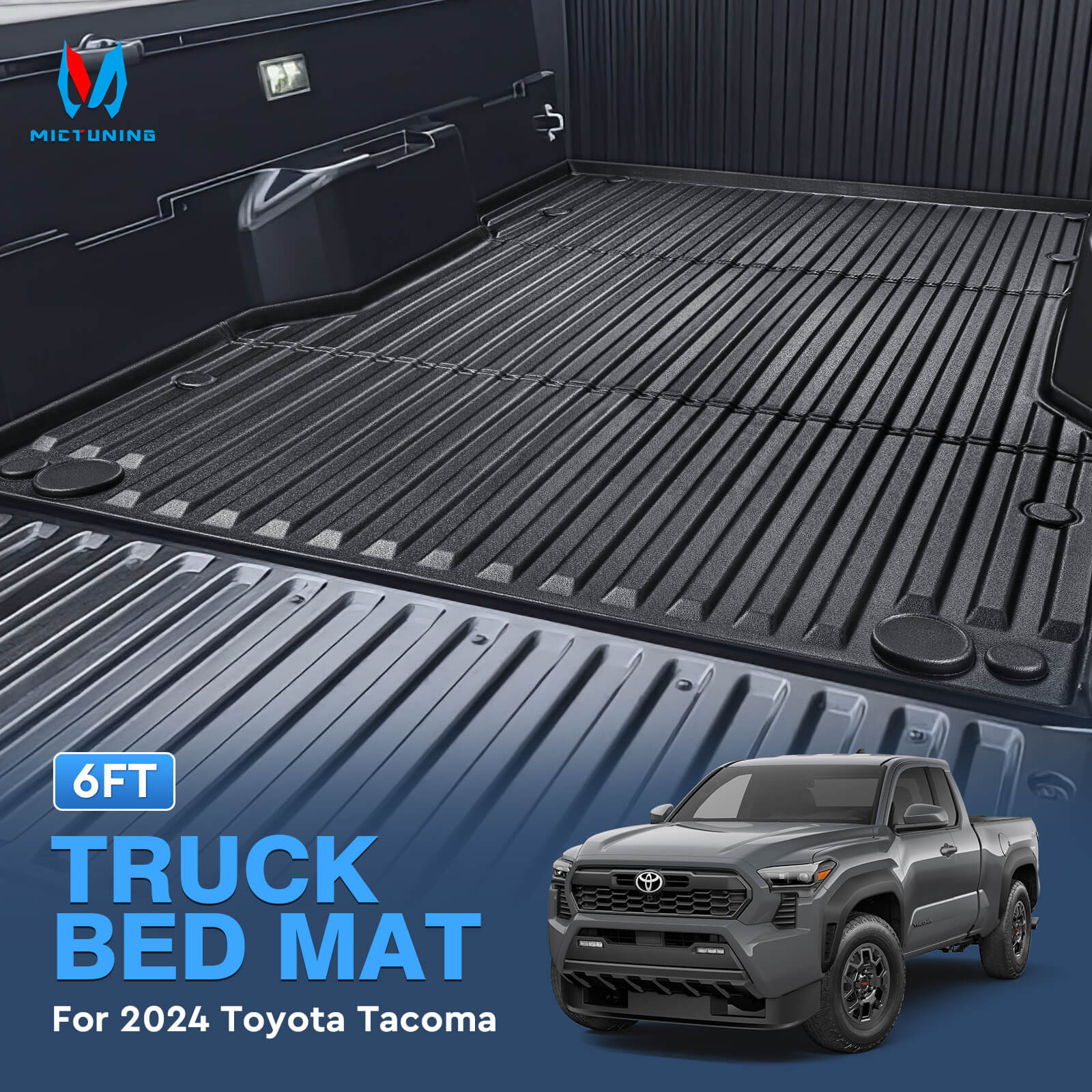 Fit for 2024 Toyota Tacoma Truck Bed Mat 5FT/6FT, Custom TPE Heavy Duty Pickup Car Bed Cargo Mat