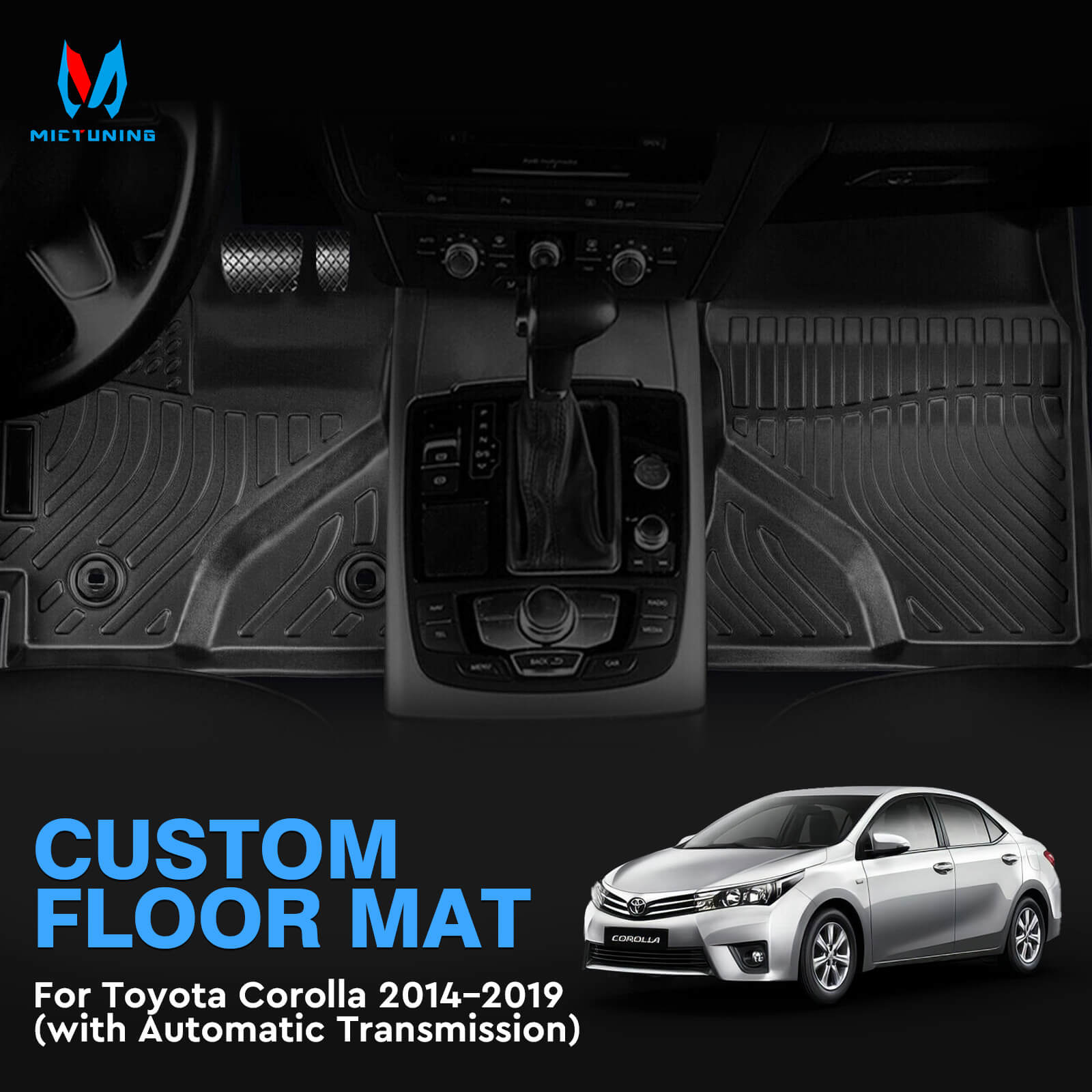 For Toyota Corolla 2014-2019 with AT Floor Mats, 1st & 2nd Row Liner Set, Custom Fit TPE All Weather Car Liners