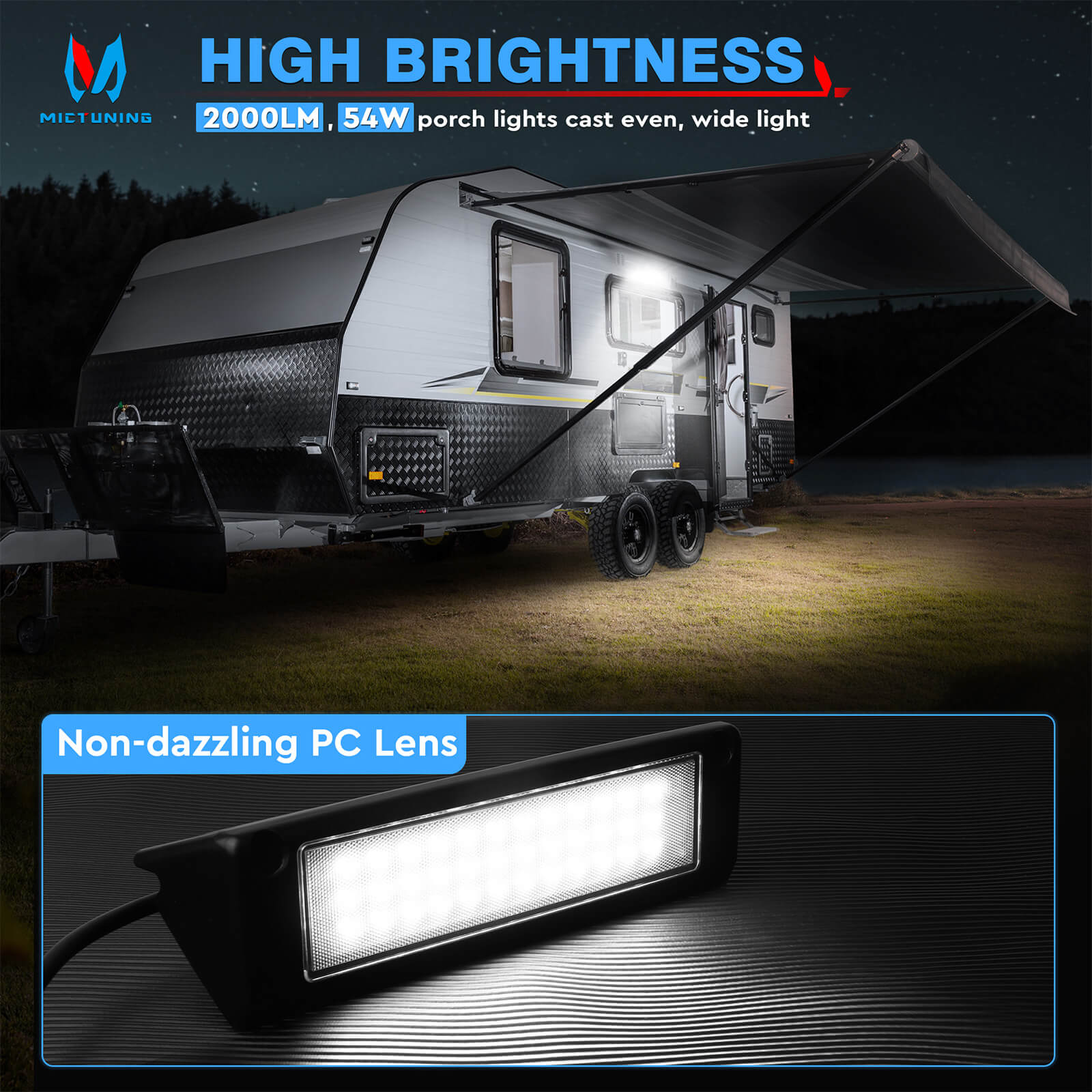 Upgraded 1pc RV Porch Light 9"/13" 54W LED Exterior Utility Awning Light 2000LM 6000K, Aluminum Housing IP67 Waterproof