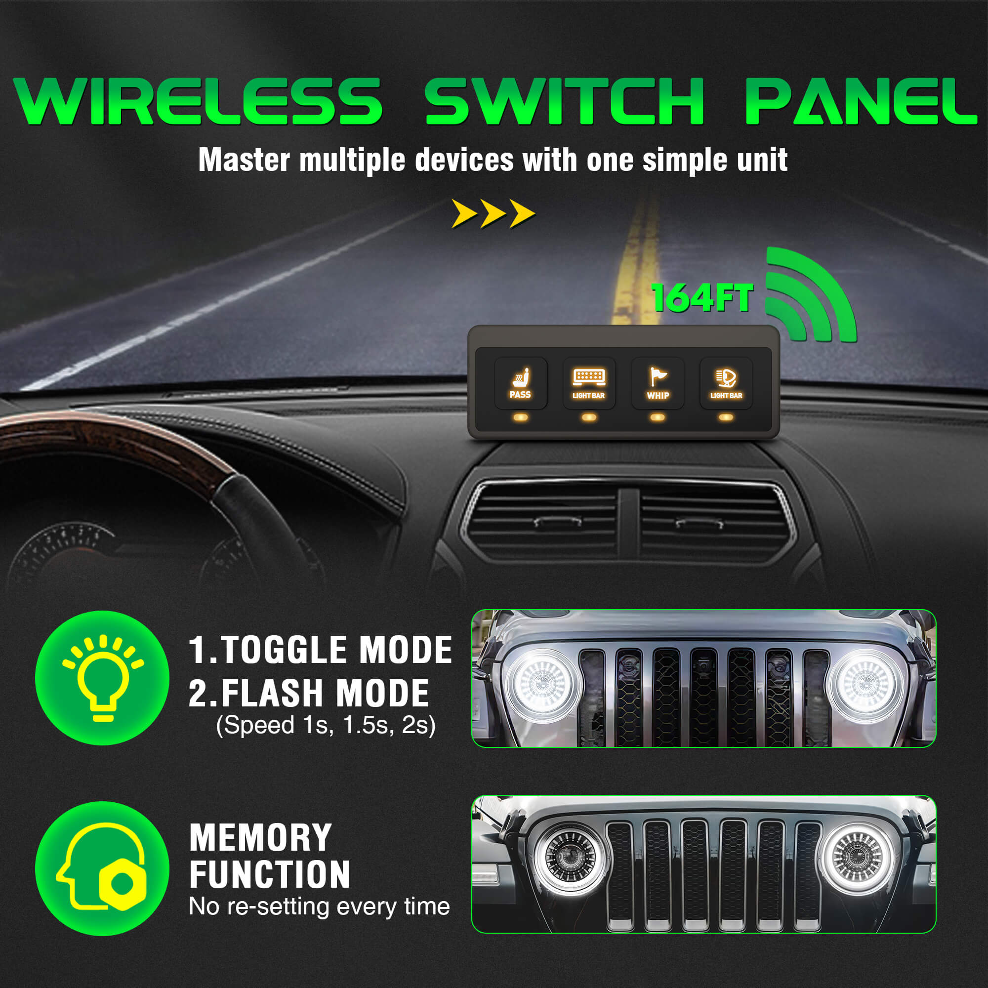 Wireless Switch Panel 4/6 Gang Toggle/Touch ON-Off Flashing Remote Circuit Control Relay Box 60A Powered by Batteries/USB