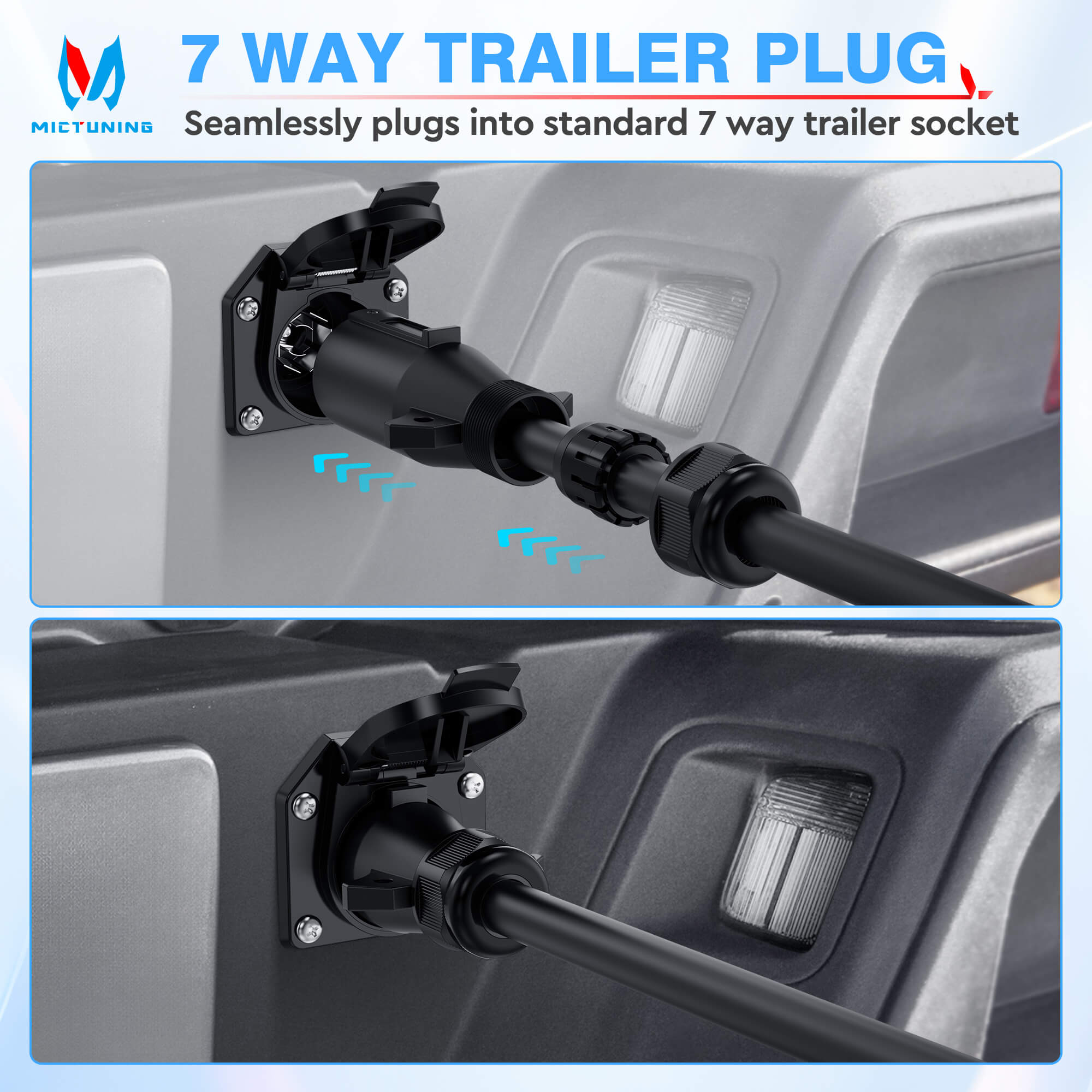 7 Pin Trailer Plug 7 Way Round RV-Style Waterproof Nickel-Brass Blade Connector 7 Point Trailer Side Wiring Towing Adapter