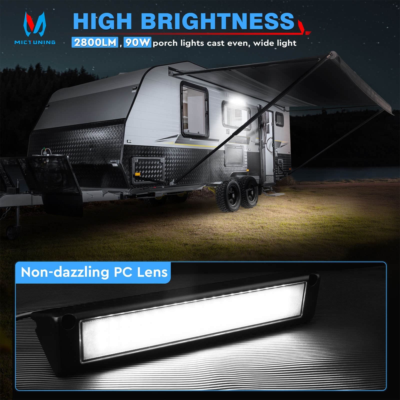 Upgraded 1pc RV Porch Light 9"/13" 54W LED Exterior Utility Awning Light 2000LM 6000K, Aluminum Housing IP67 Waterproof