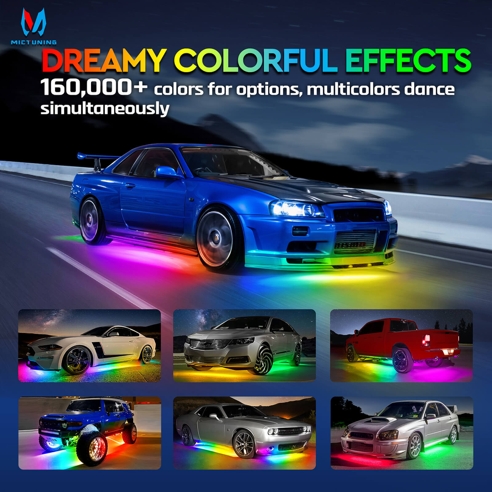 N3 Car Underglow Light Strip Kit, Chasing Dream Color RGB+IC LED, Wireless App Control, Set of 4 (2.9ft and 3.9ft)