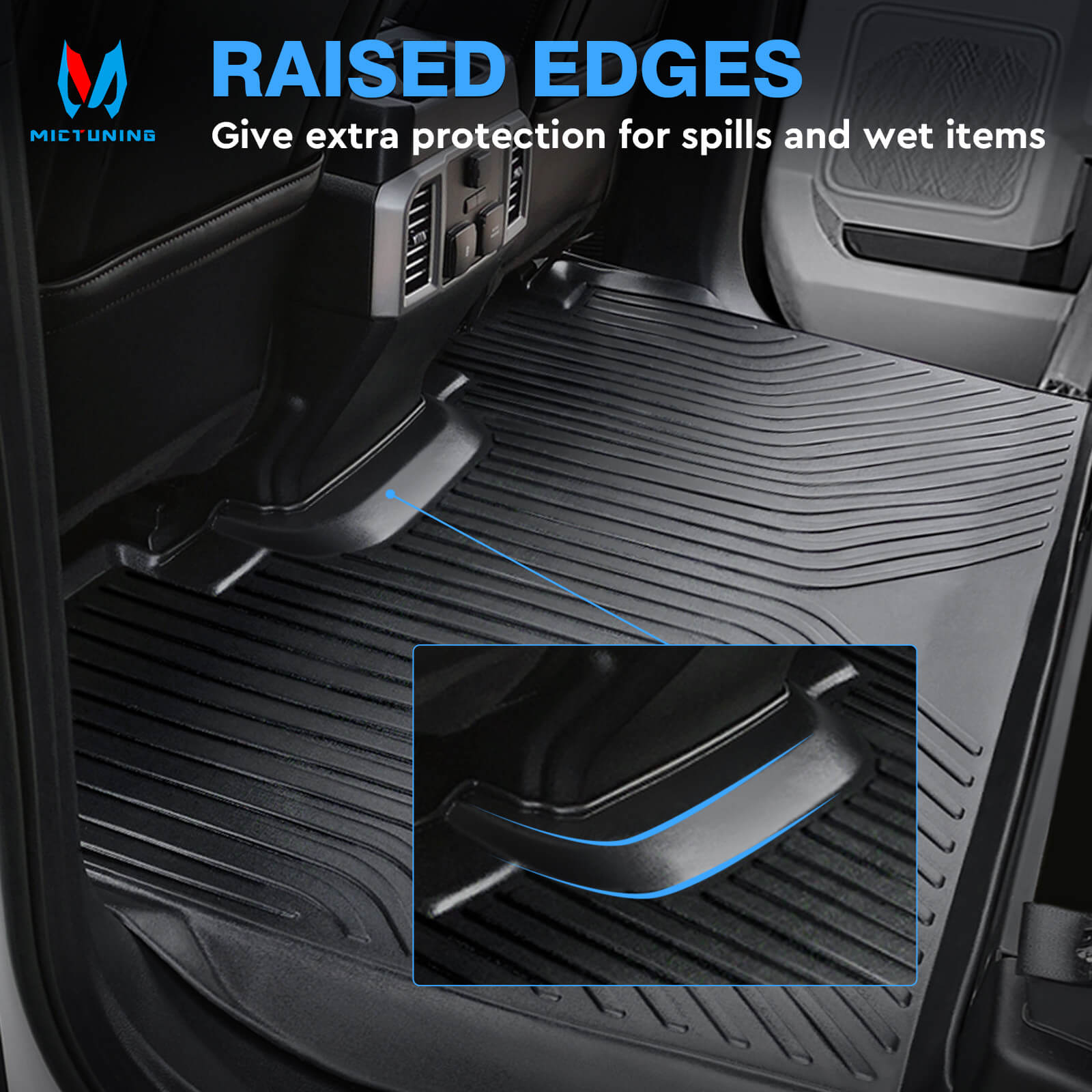 For Ford F-150 SuperCrew Cab 2015-2022 Floor Mats, 1st & 2nd Row Liner Set, Custom Fit TPE All Weather Car Liners