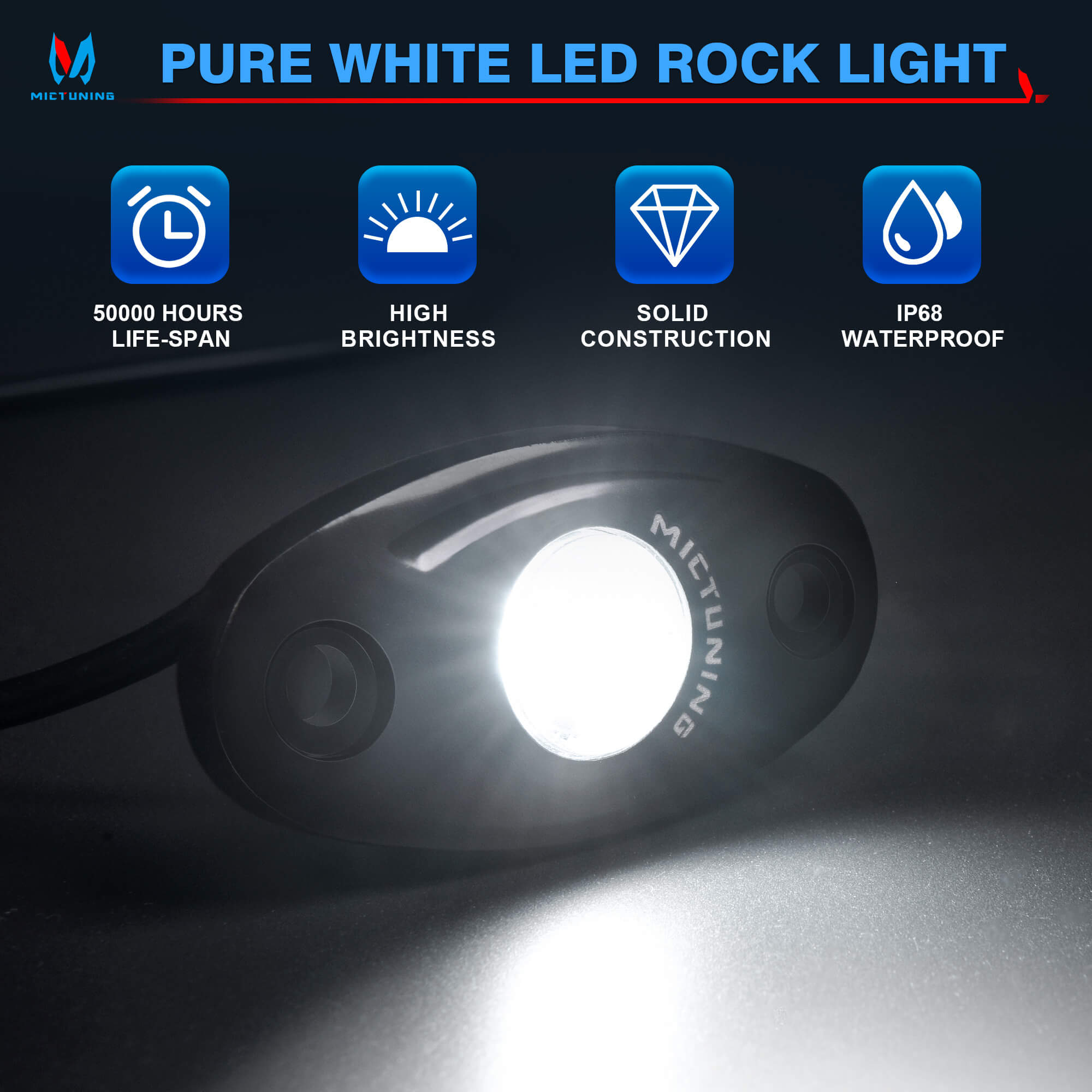 White LED Rock Lights with Wiring Harness 4-8 Pods, Waterproof Underglow Underbody Light Kit