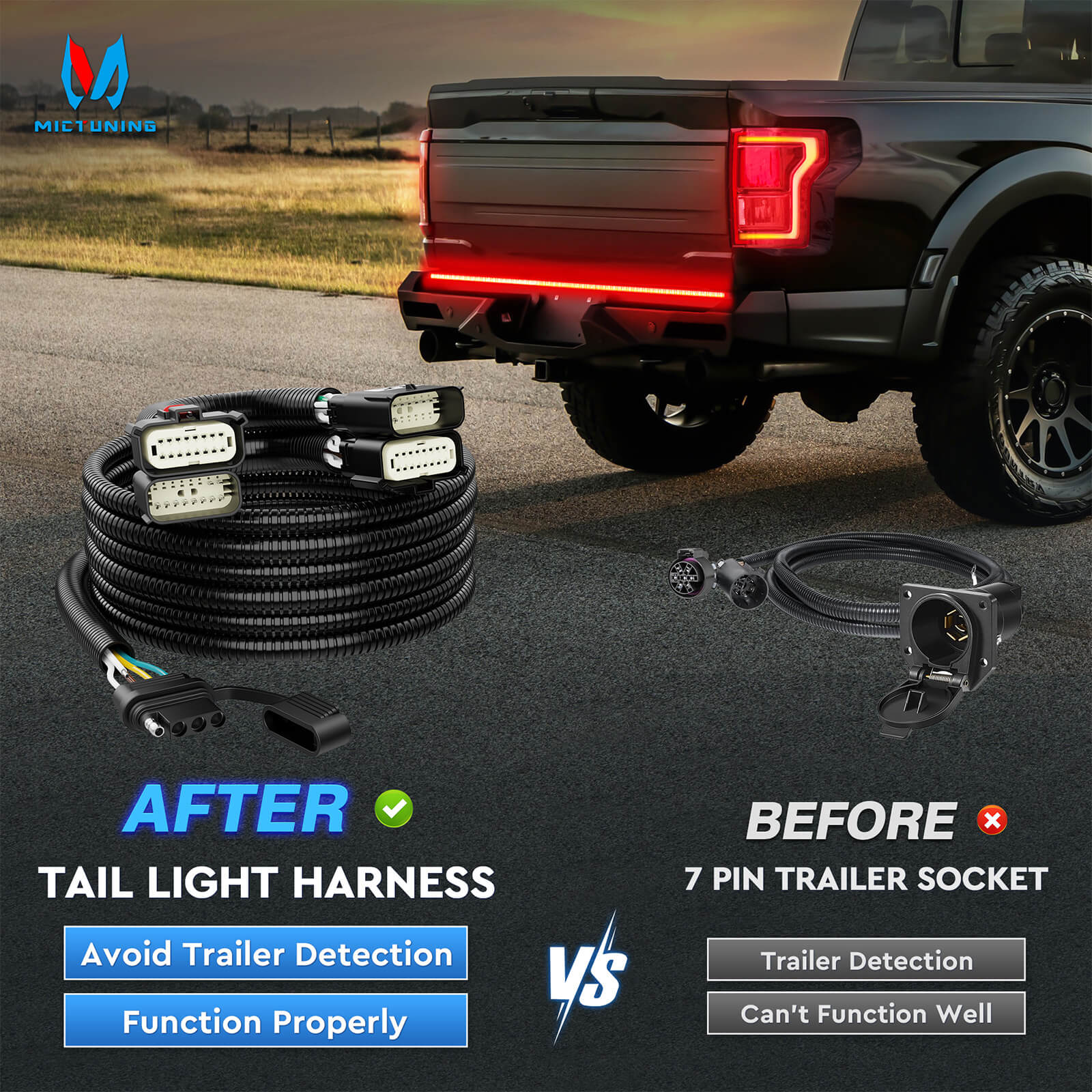 Tail Light Wire Harness Compatible with 2015-2020 Ford F150 All Models with BLIS (Blind Spot/Backup Camera/Tow Assist Sensor)