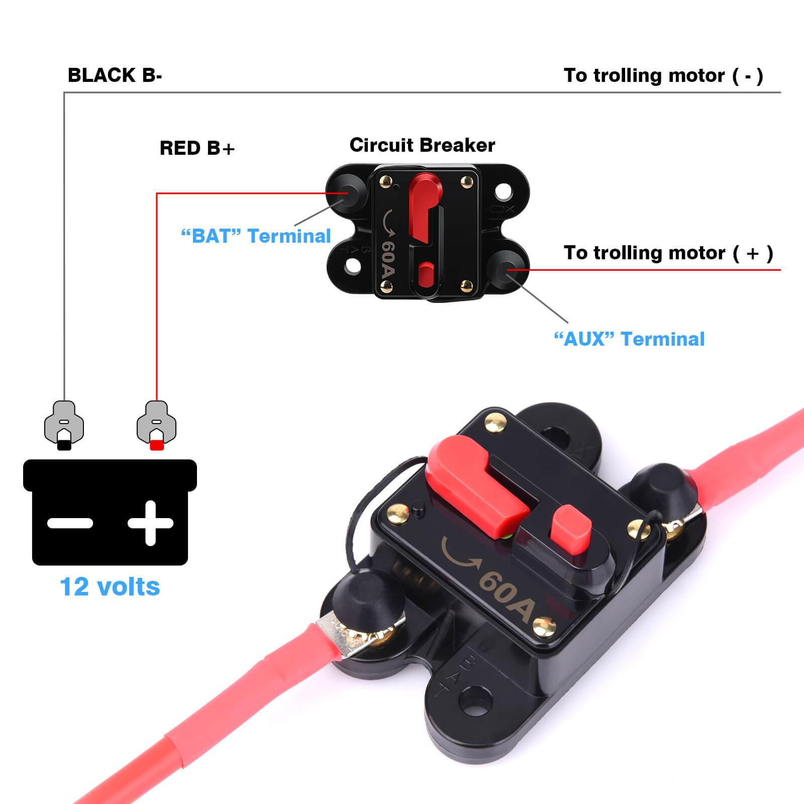 60/80/100/200 Amp Circuit Breaker with Manual Reset Switch, Waterproof Protective Cover