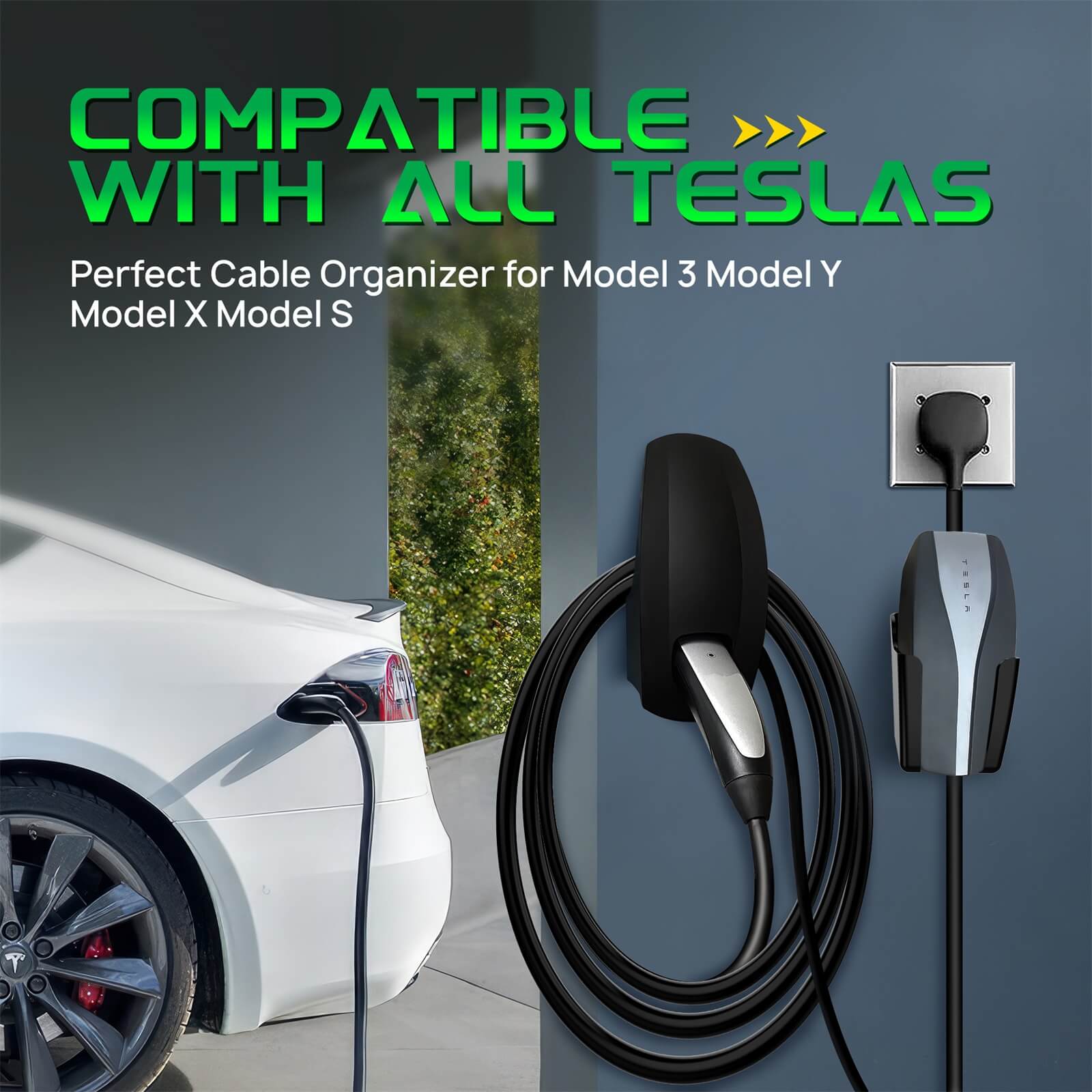 Charging Cable Holder for Tesla, Wall Mount UMC Connector Adapter Organizer Bracket, Compatible with Model 3 Model Y Model X Model S