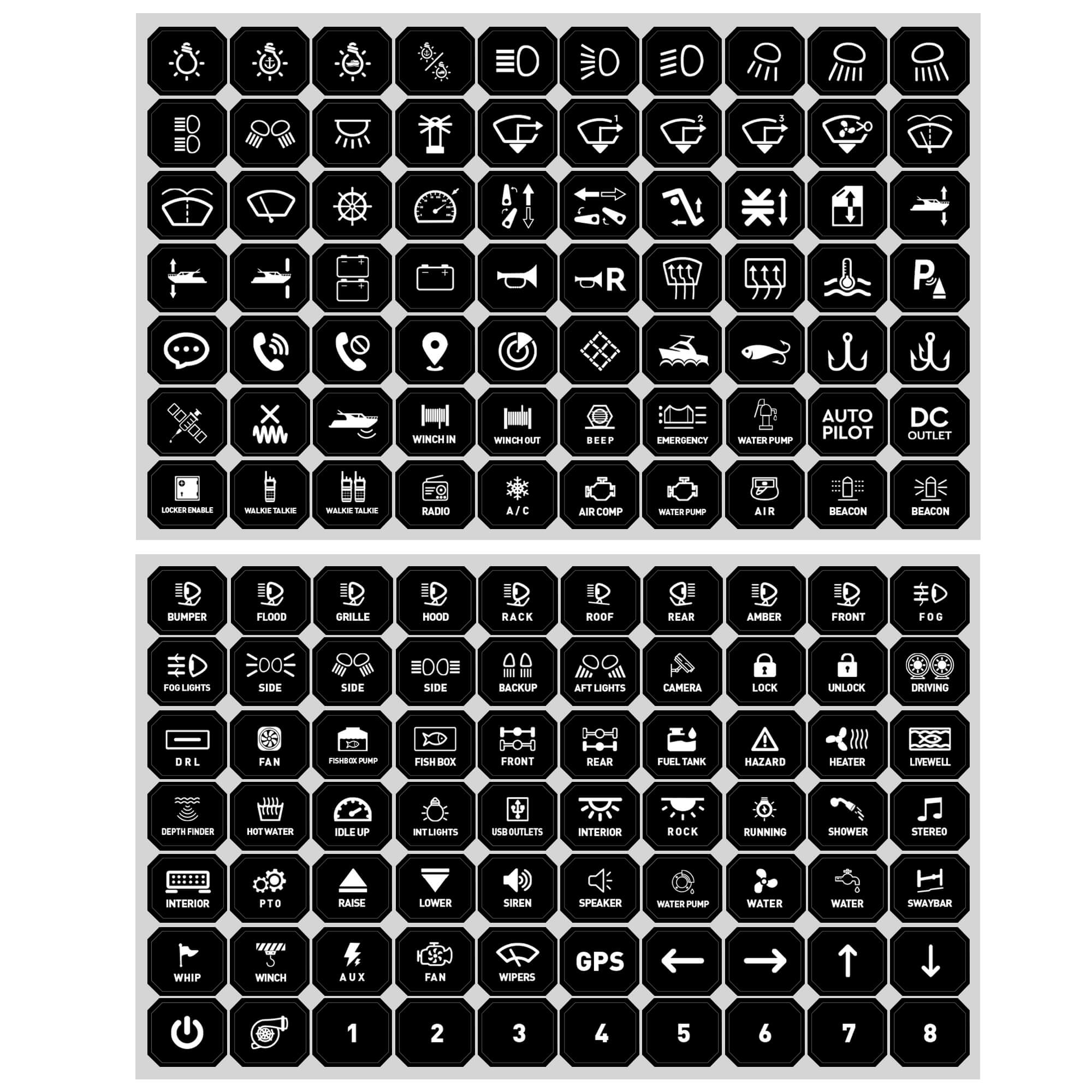 140PCS Switch Panel Stickers for P1s P1s-X P1B 6/8/12 Gang Switch Panel, Switch Label Stickers for Boat Marine Truck RV Offroad