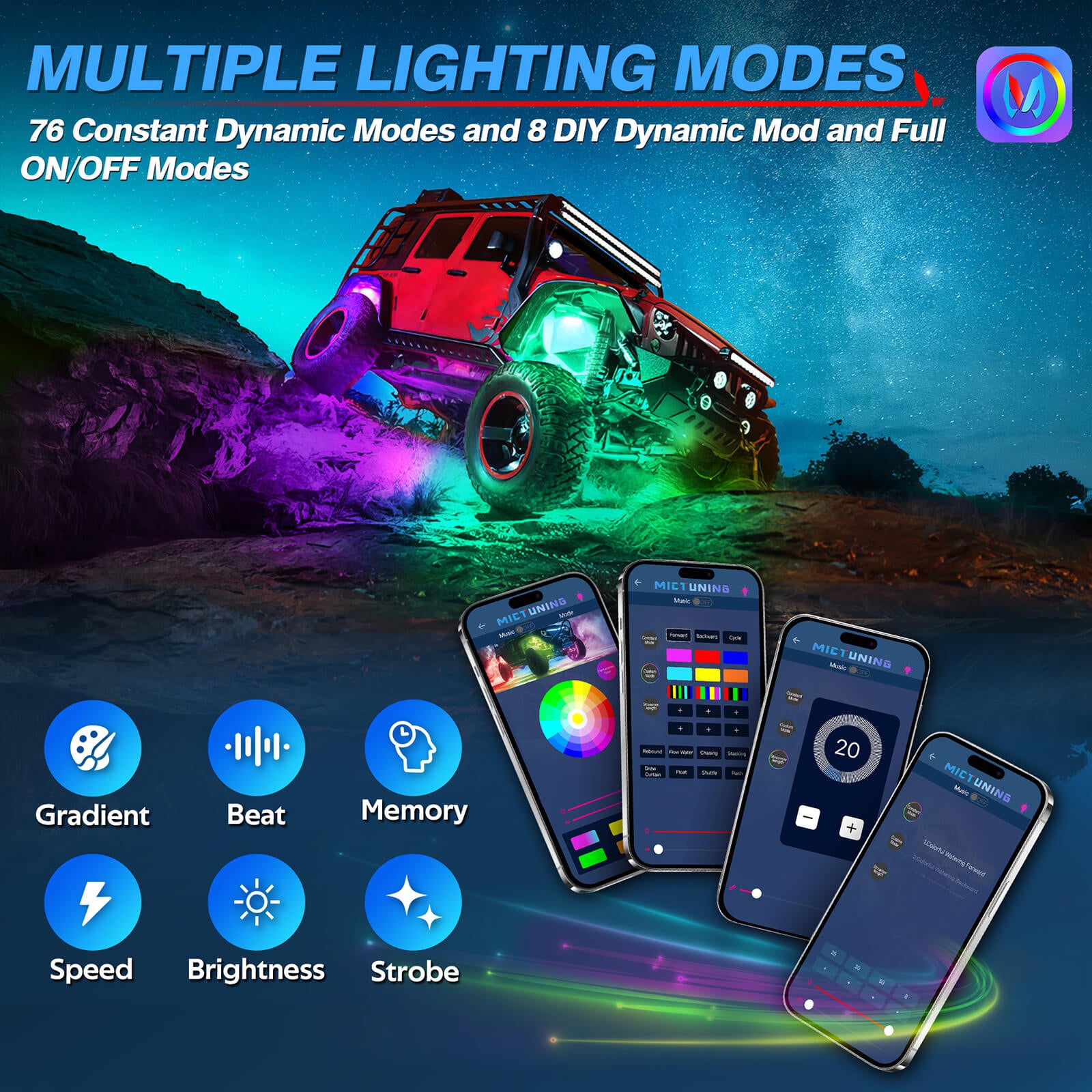 Y1 RGB+IC Dream Color LED Rock Lights Kit, 8-24 Pods Underglow Lights for Trucks with Chasing Effect