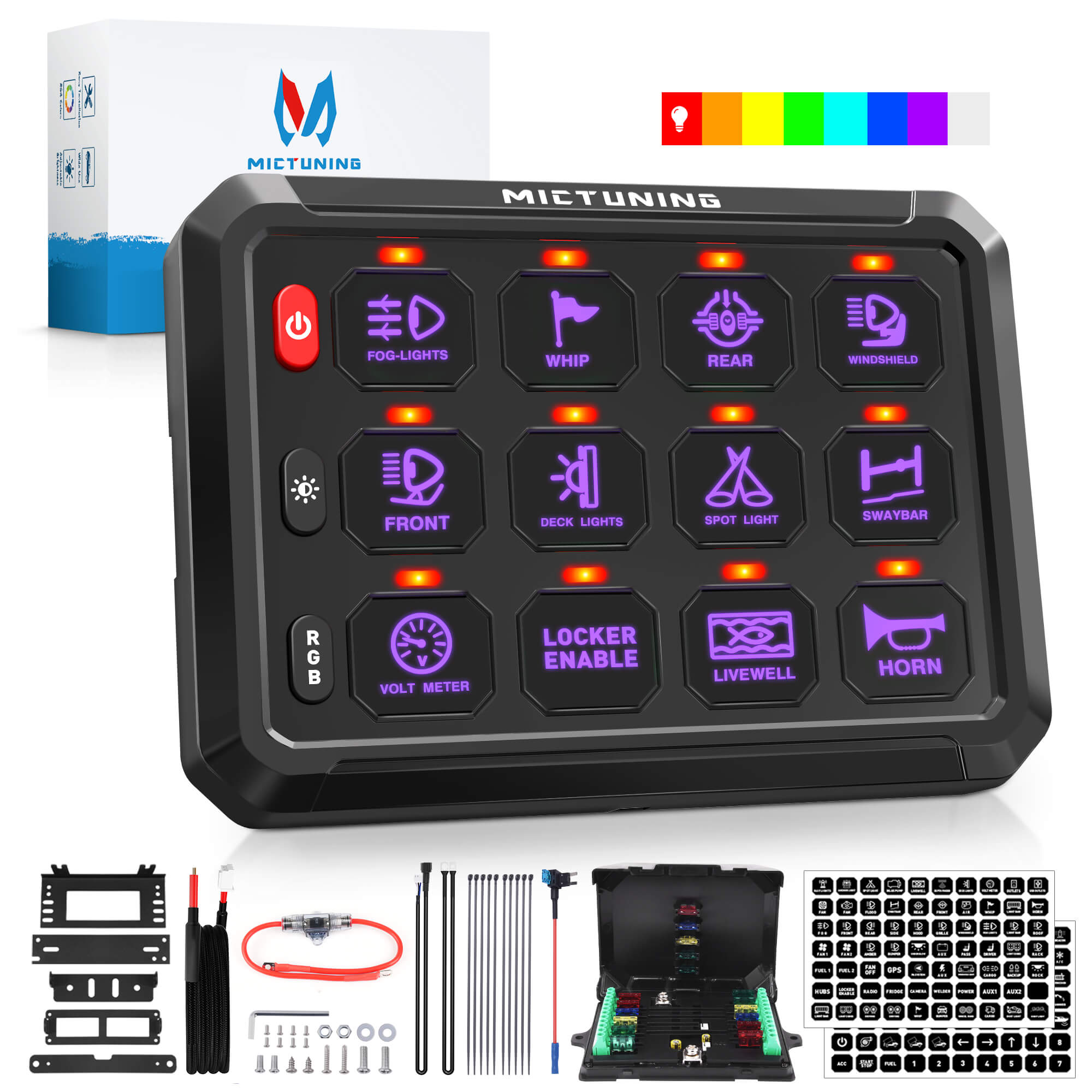 Upgraded P1s-X RGB 5" 8/12 Gang Switch Panel with Backlit Off, Multifunction Toggle Momentary Strobe Pulsed Switch Pod