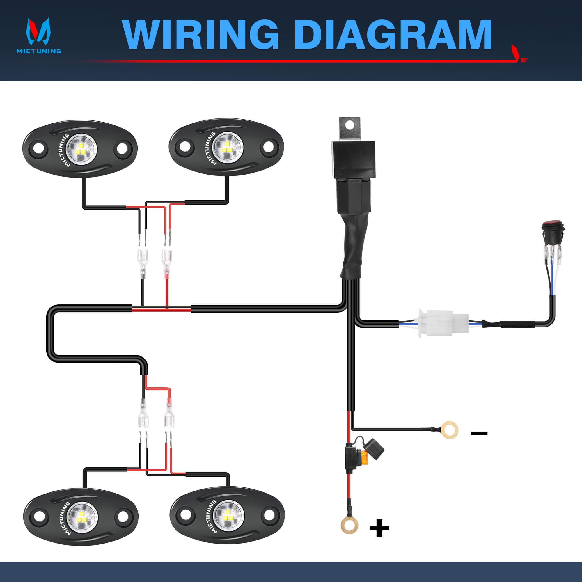 White LED Rock Lights with Wiring Harness 4-8 Pods, Waterproof Underglow Underbody Light Kit