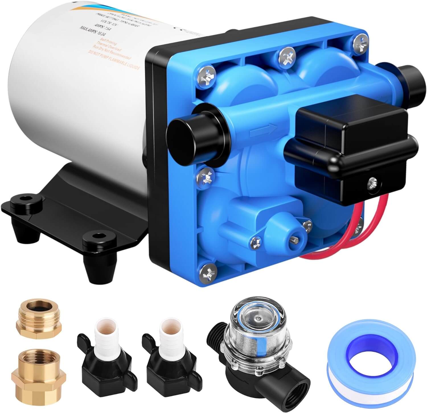 12V RV Water Diaphragm Pump, 5.5GPM 70PSI On Demand Self-priming Fresh Water Pressure Pump with Pressure Switch for RV Camper Garden Sprinkler Faucet