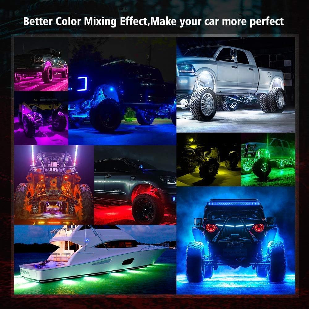 C1 8 Pods RGBW LED Rock Lights Bundle with N1 Interior Car Lights 12V 24V Car LED Strip Light 4pcs RGB Ambient Lighting Kit