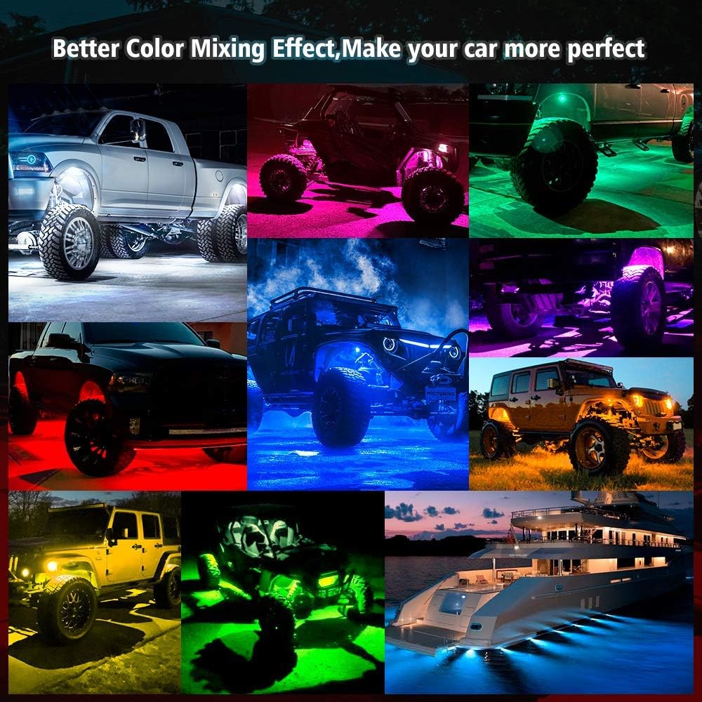 C2 8 Pods Curved RGBW LED Rock Lights Bundle with N1 Interior Car Lights 12V 24V Car LED Strip Light 4pcs RGB Ambient Lighting Kit