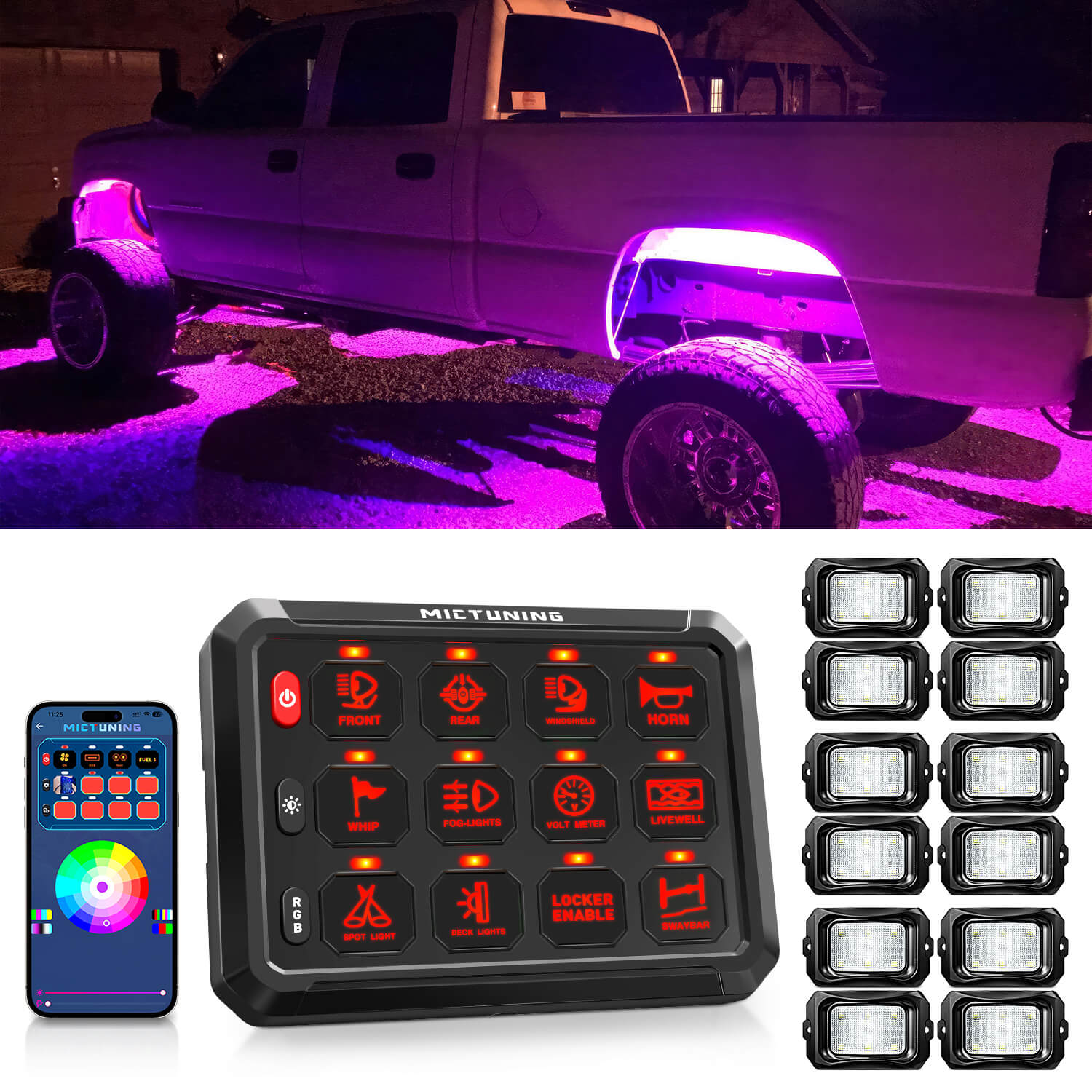 P1s Bluetooth RGB Switch Panel Bundle with C2 RGBW LED Rock Lights Kit