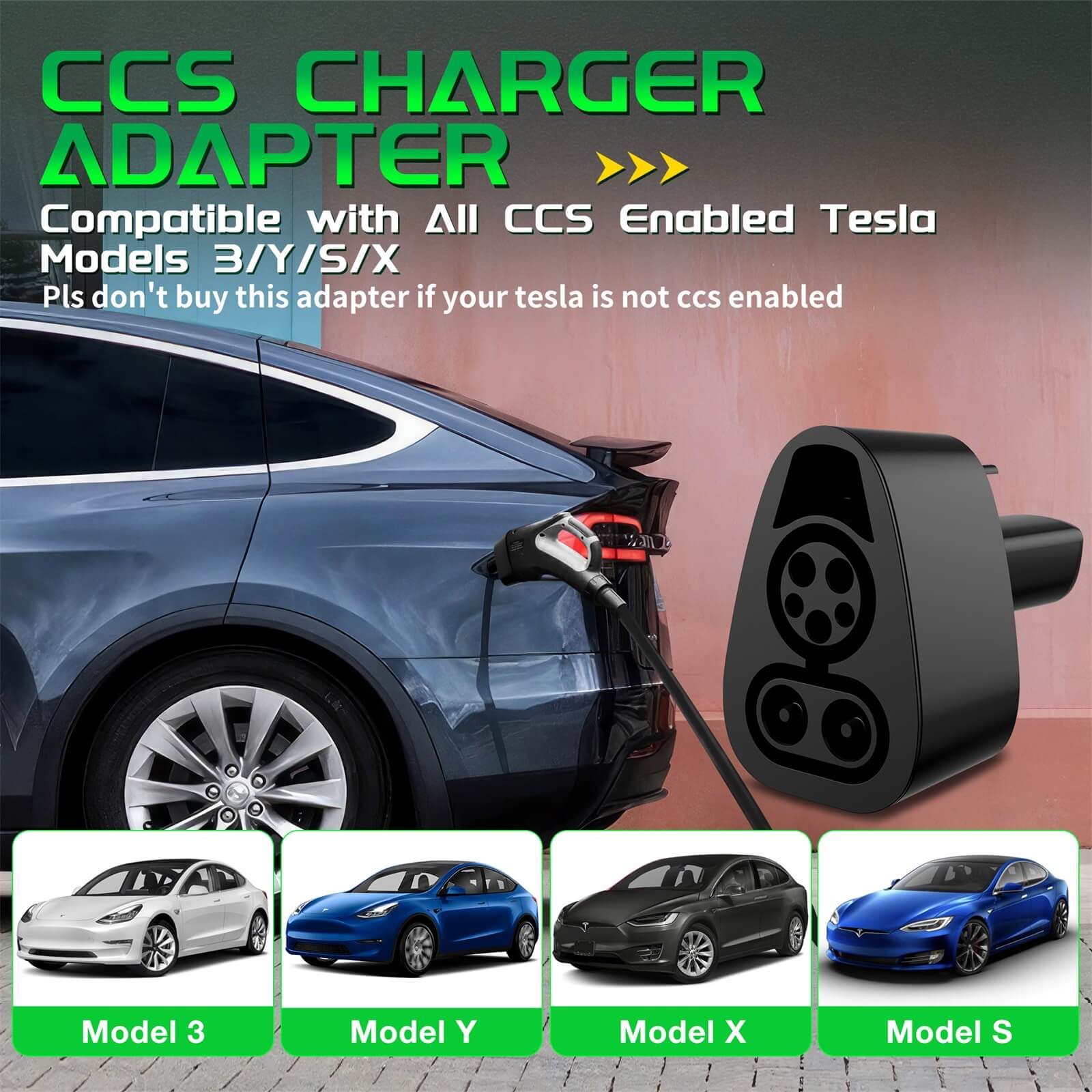 CCS Charger Adapter Compatible with Tesla Model 3,Y, S and X - 250KW DC Fast Charging