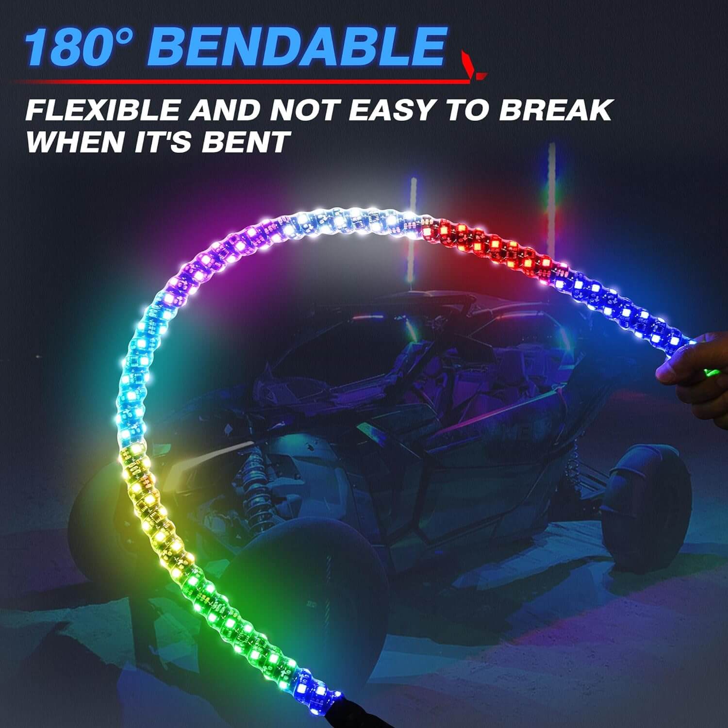 C2 RGB+IC Chasing Color LED Rock Lights Kit Bundle W1 3FT/4FT Spiral LED Whip Lights Kit